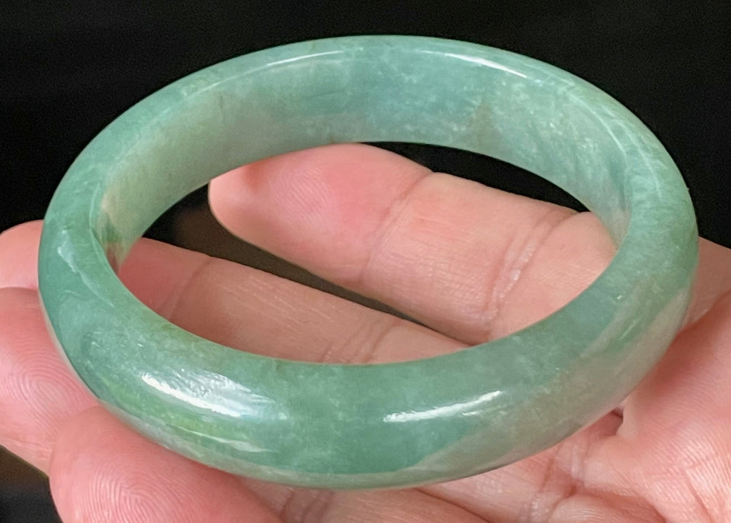 Natural Grade A Certified Burmese Jadeite Jade Bangle – Icy Apple Emerald Green with Honey Brown Hues – 58.4mm – JB906