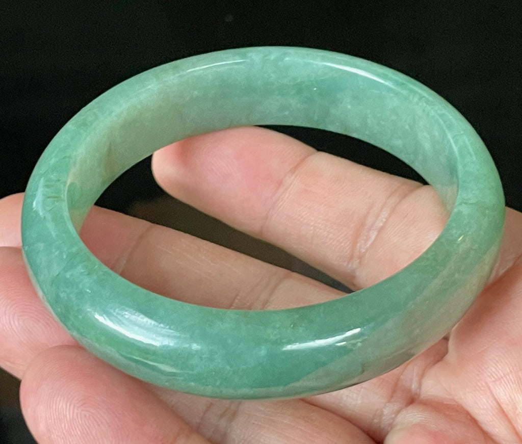 Natural Grade A Certified Burmese Jadeite Jade Bangle – Icy Apple Emerald Green with Honey Brown Hues – 58.4mm – JB906