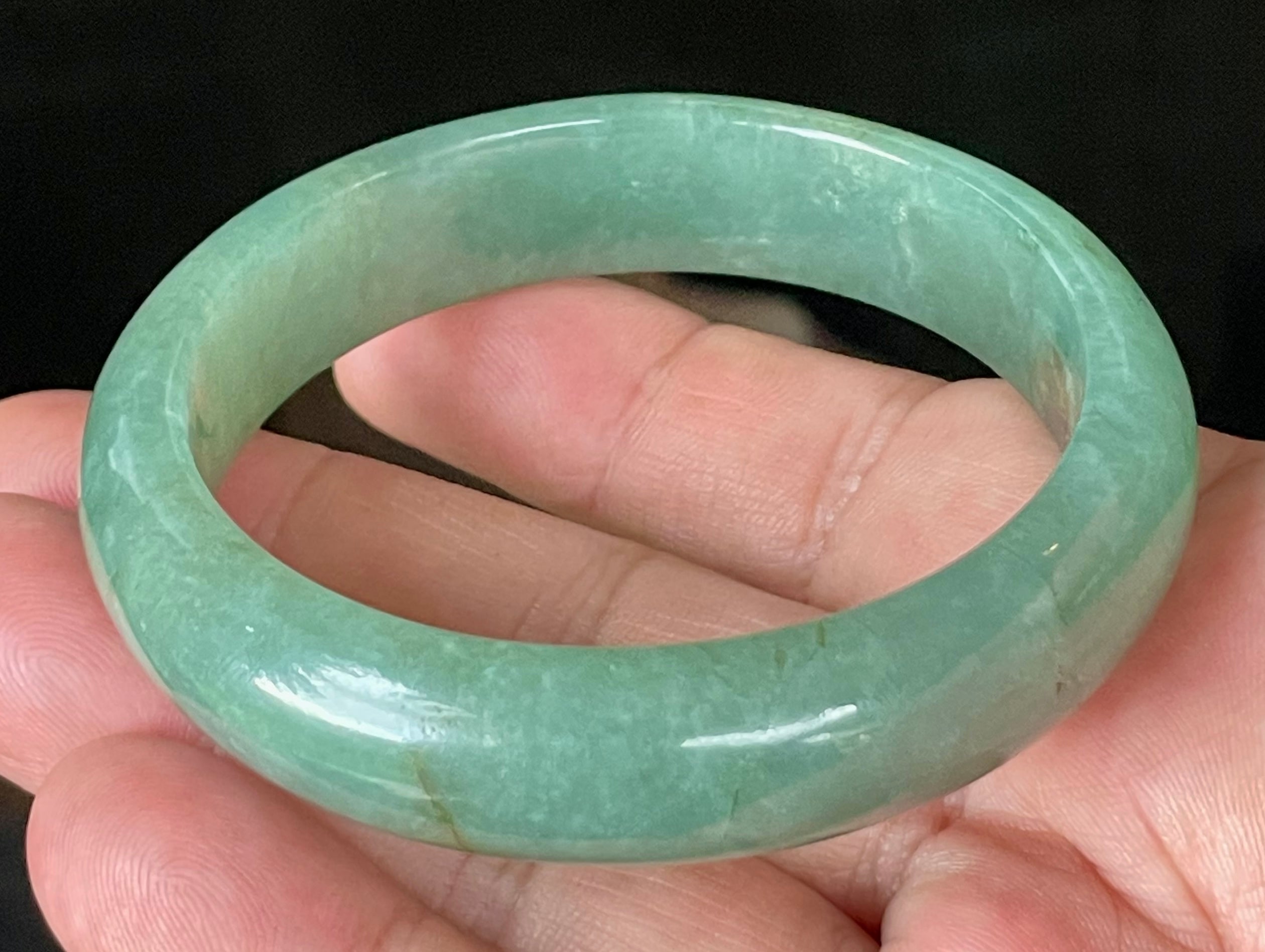 Natural Grade A Certified Burmese Jadeite Jade Bangle – Icy Apple Emerald Green with Honey Brown Hues – 58.4mm – JB906