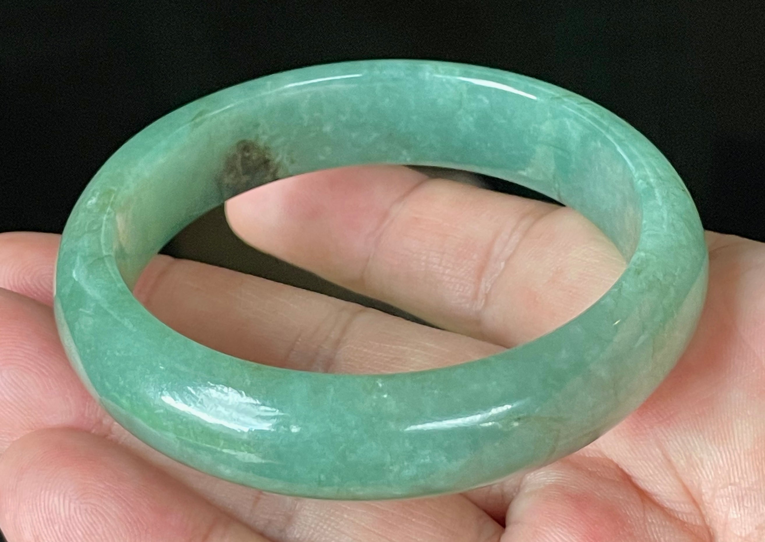 Natural Grade A Certified Burmese Jadeite Jade Bangle – Icy Apple Emerald Green with Honey Brown Hues – 58.4mm – JB906