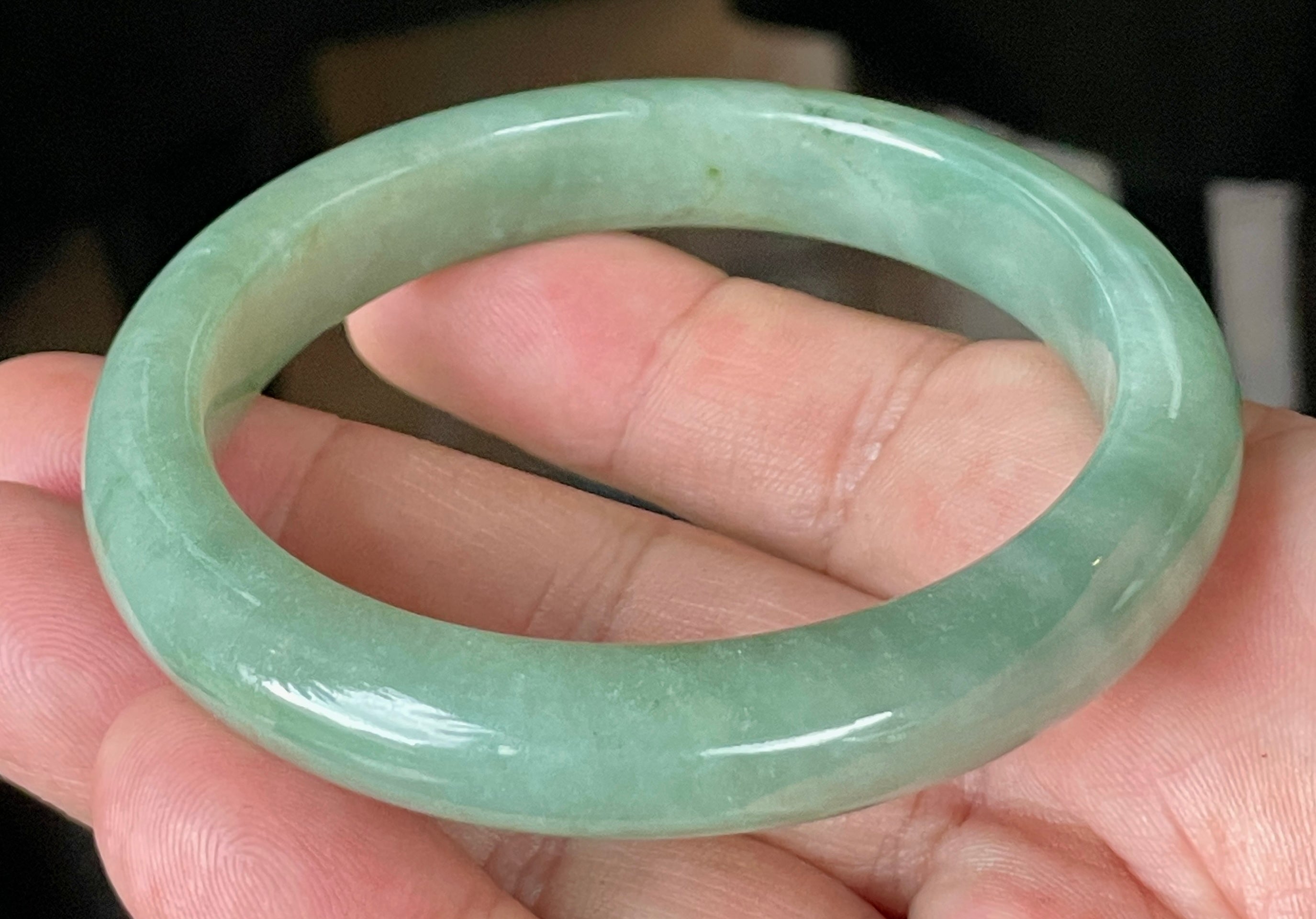Natural Grade A Certified Burmese Jadeite Jade Bangle – Icy Apple & Imperial Green – 58.5mm – JB922