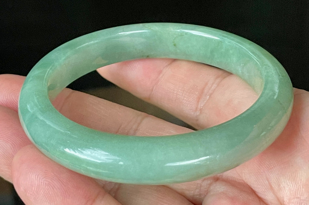 Natural Grade A Certified Burmese Jadeite Jade Bangle – Icy Apple & Imperial Green – 58.5mm – JB922