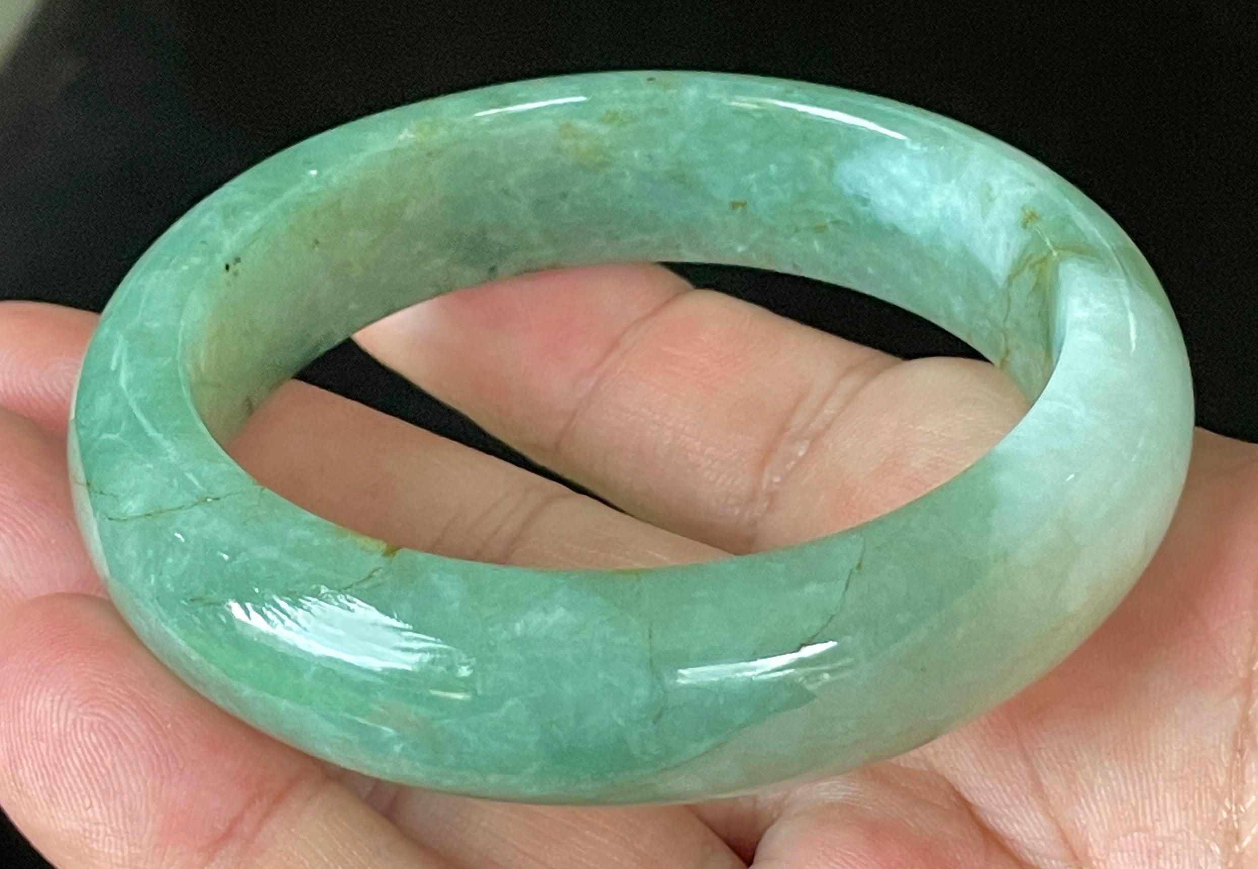 Natural Grade A Certified Burmese Jadeite Jade Bangle – Icy Apple & Imperial Green with Milky White and Honey Hues – 57.5mm – JB902