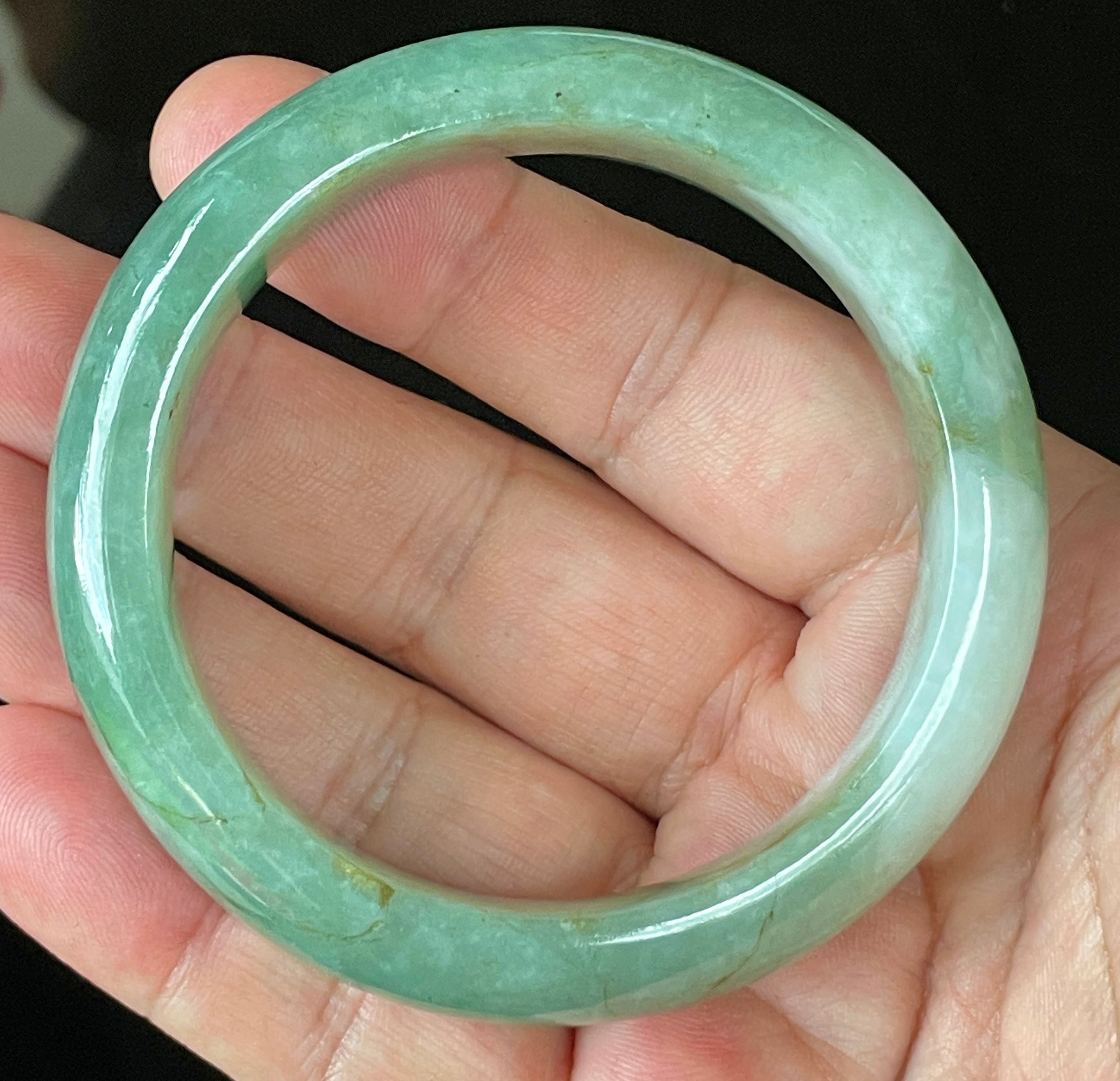 Natural Grade A Certified Burmese Jadeite Jade Bangle – Icy Apple & Imperial Green with Milky White and Honey Hues – 57.5mm – JB902