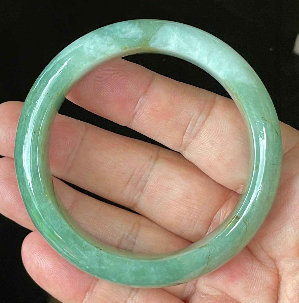 Natural Grade A Certified Burmese Jadeite Jade Bangle – Icy Apple & Imperial Green with Milky White and Honey Hues – 57.5mm – JB902