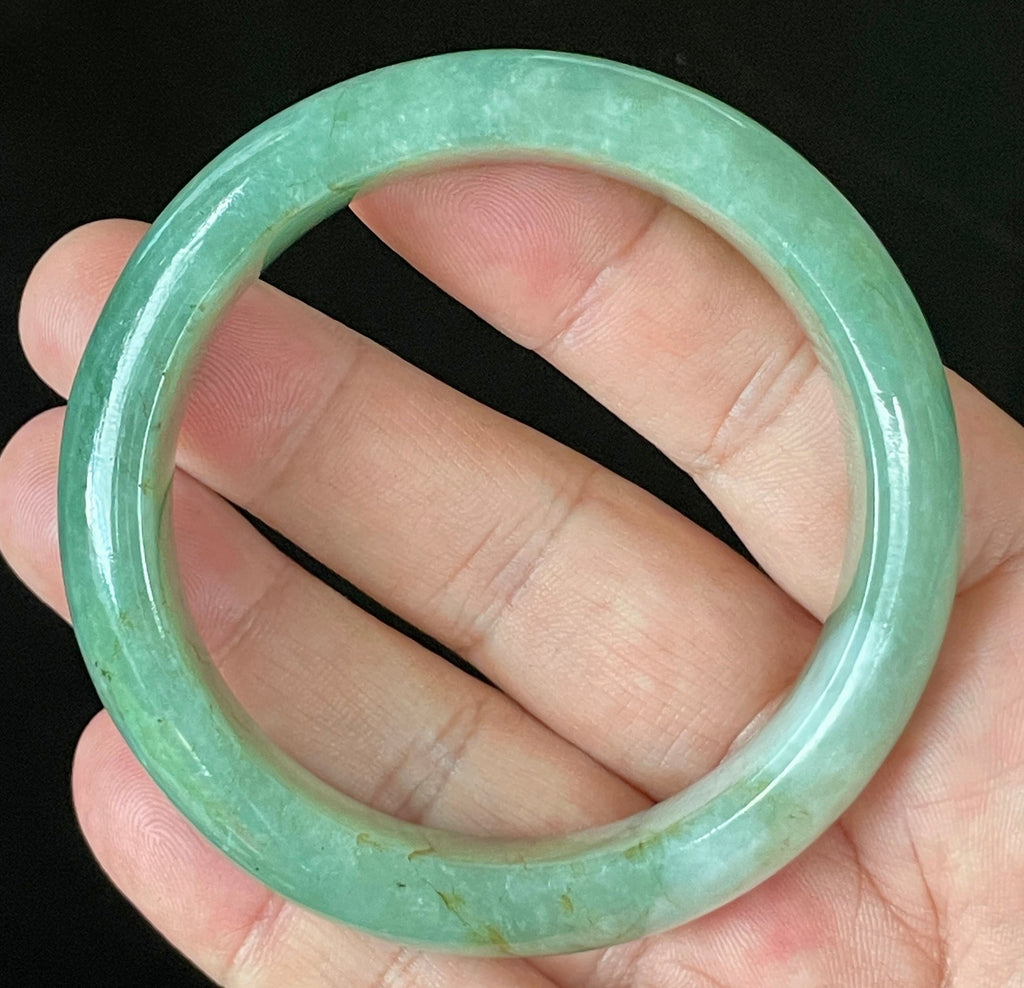 Natural Grade A Certified Burmese Jadeite Jade Bangle – Icy Apple & Imperial Green with Milky White and Honey Hues – 57.5mm – JB902