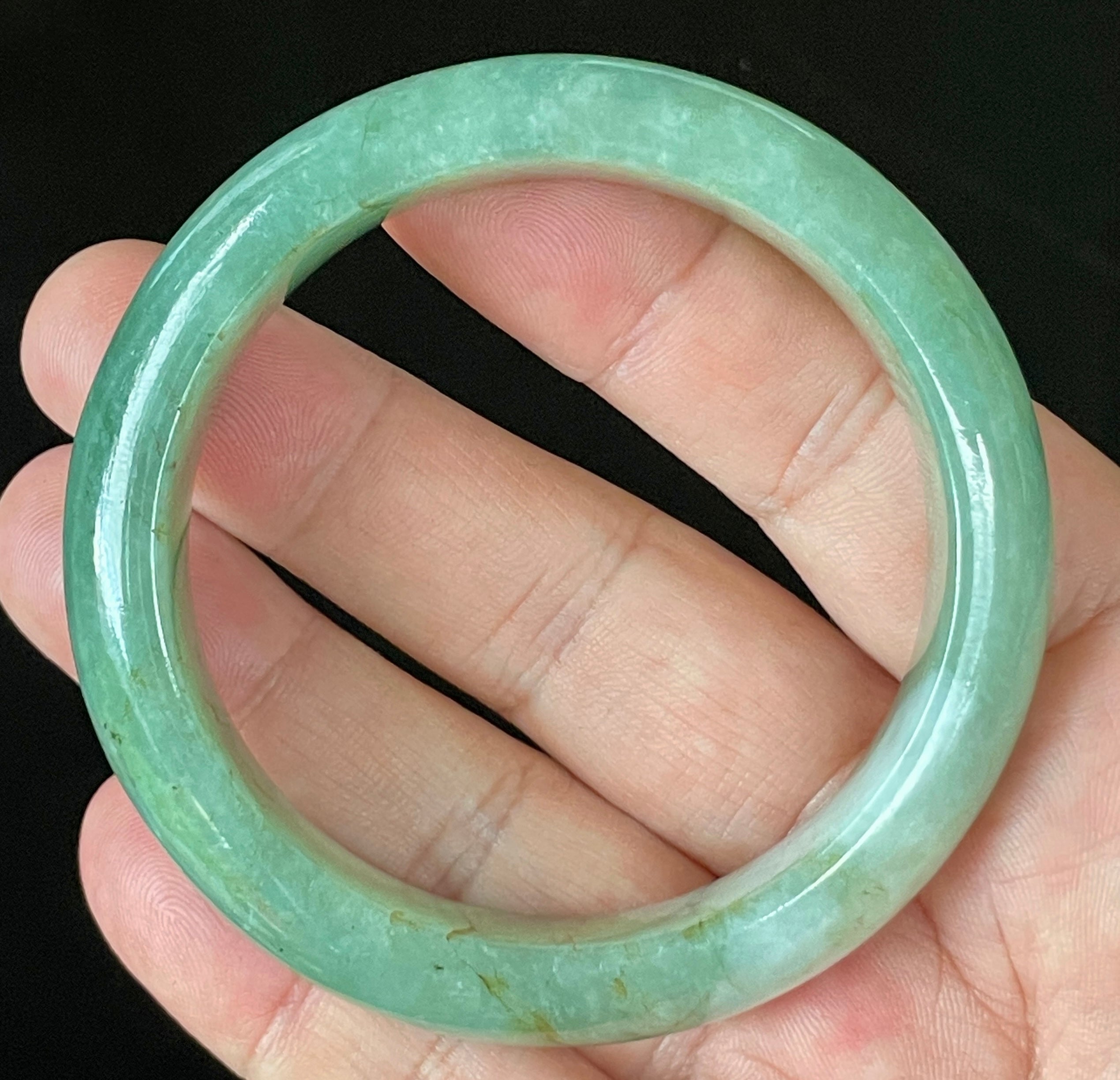 Natural Grade A Certified Burmese Jadeite Jade Bangle – Icy Apple & Imperial Green with Milky White and Honey Hues – 57.5mm – JB902