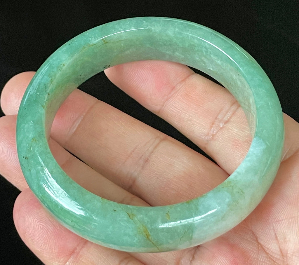Natural Grade A Certified Burmese Jadeite Jade Bangle – Icy Apple & Imperial Green with Milky White and Honey Hues – 57.5mm – JB902