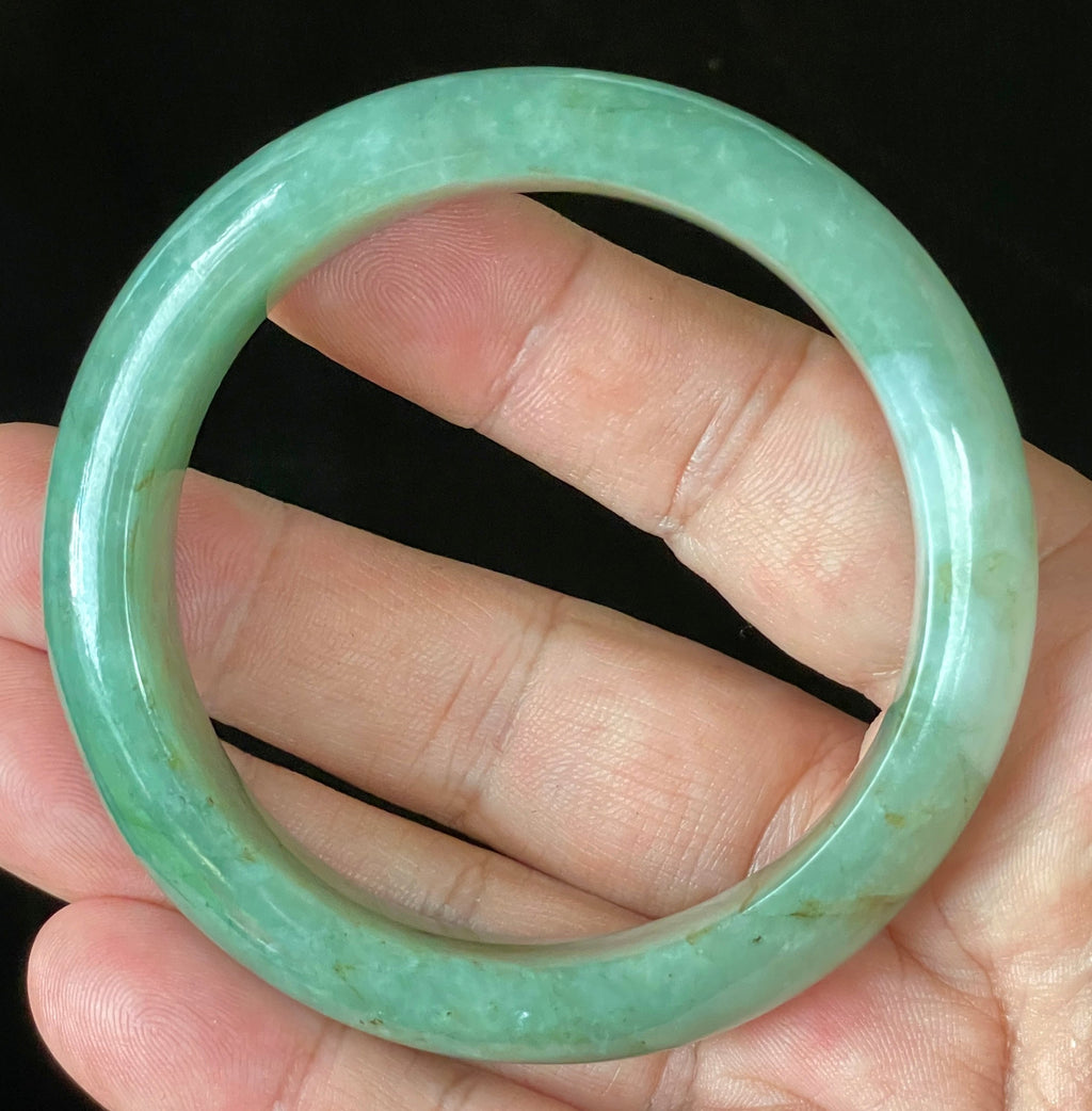 Natural Grade A Certified Burmese Jadeite Jade Bangle – Icy Apple & Imperial Green with Milky White and Honey Hues – 57.5mm – JB902