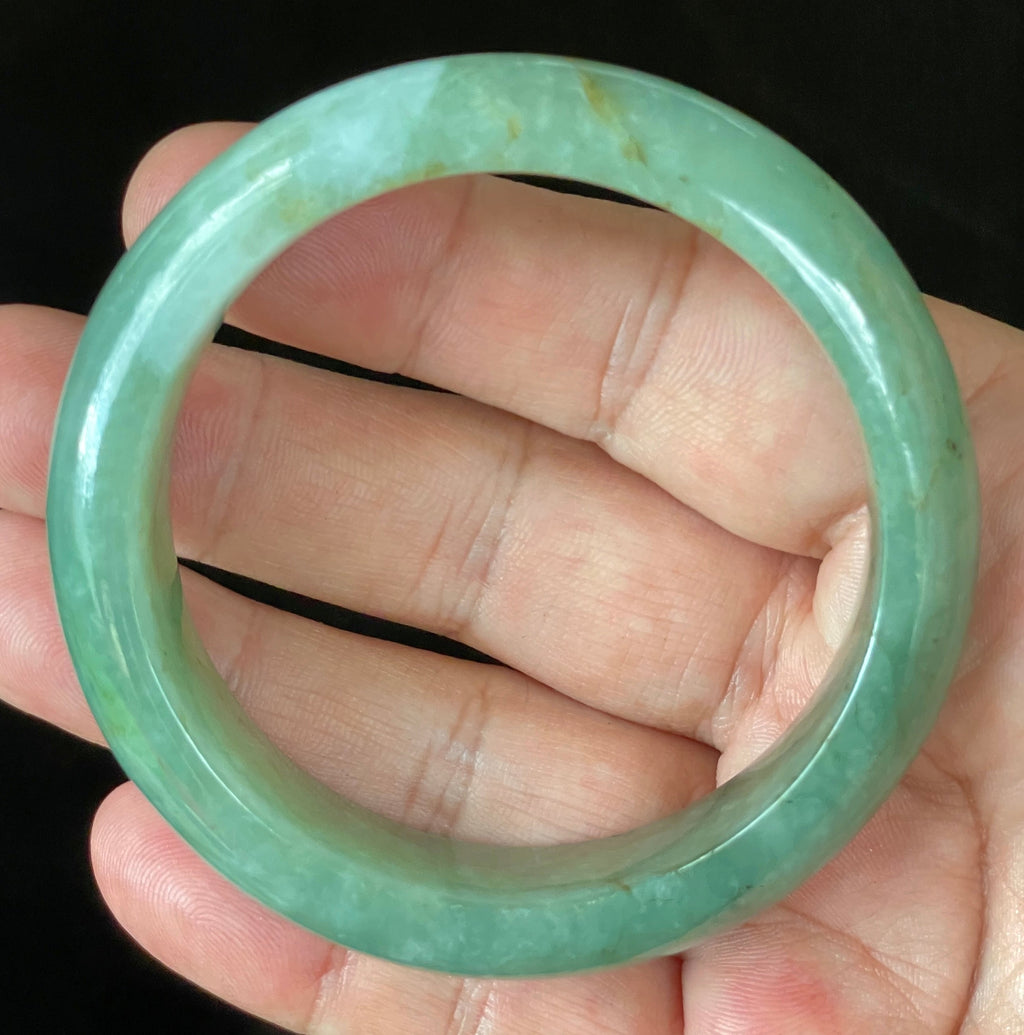 Natural Grade A Certified Burmese Jadeite Jade Bangle – Icy Apple & Imperial Green with Milky White and Honey Hues – 57.5mm – JB902