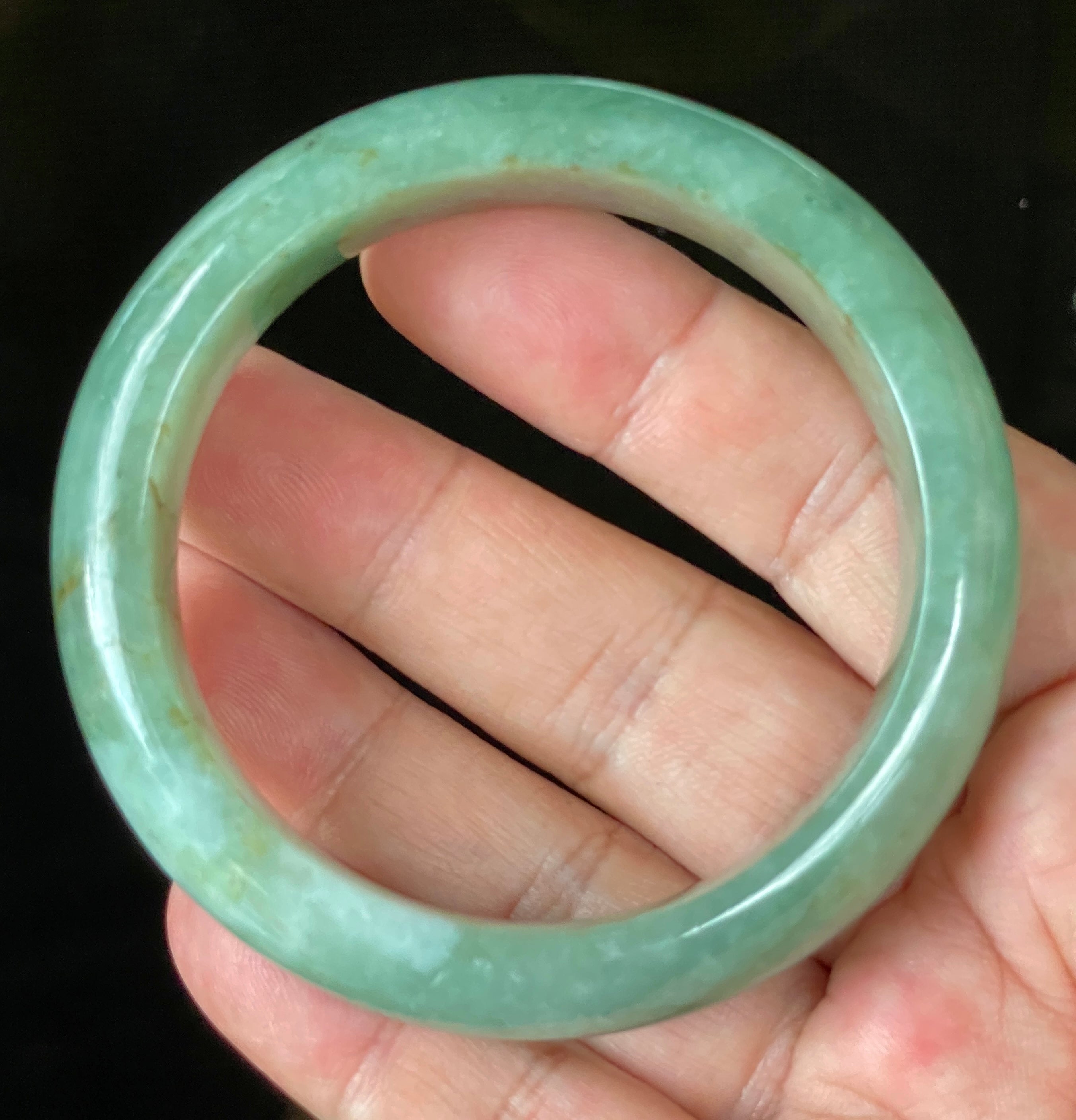 Natural Grade A Certified Burmese Jadeite Jade Bangle – Icy Apple & Imperial Green with Milky White and Honey Hues – 57.5mm – JB902