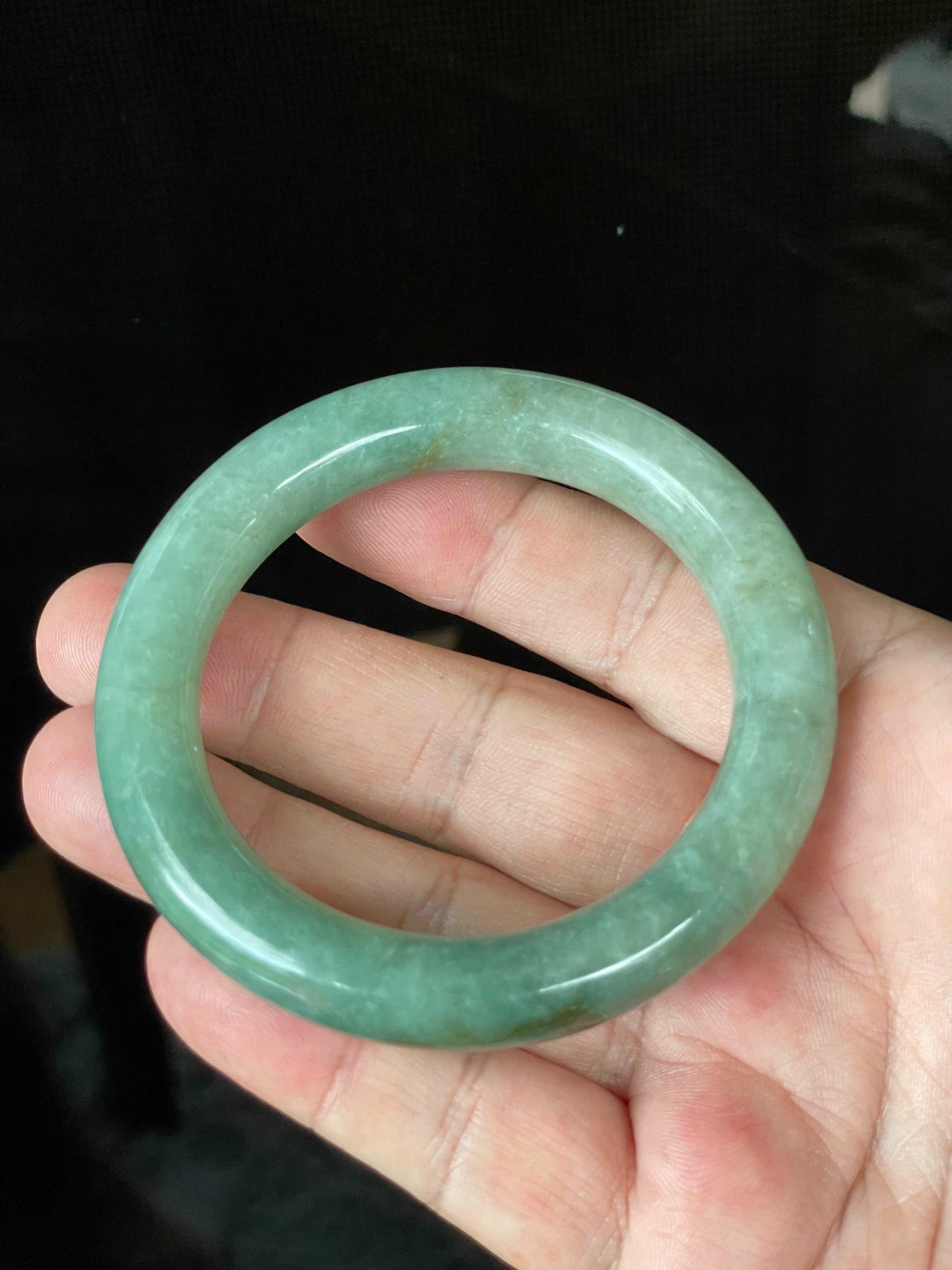 Natural Grade A Certified Burmese Jadeite Jade Bangle – Icy Apple & Imperial Green with Milky White and Honey Hues – 57.5mm – JB902