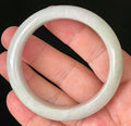 Natural Grade A Certified Burmese Jadeite Jade Bangle – Icy Light Apple Green with Milky White Hues – 55.5mm – JB900