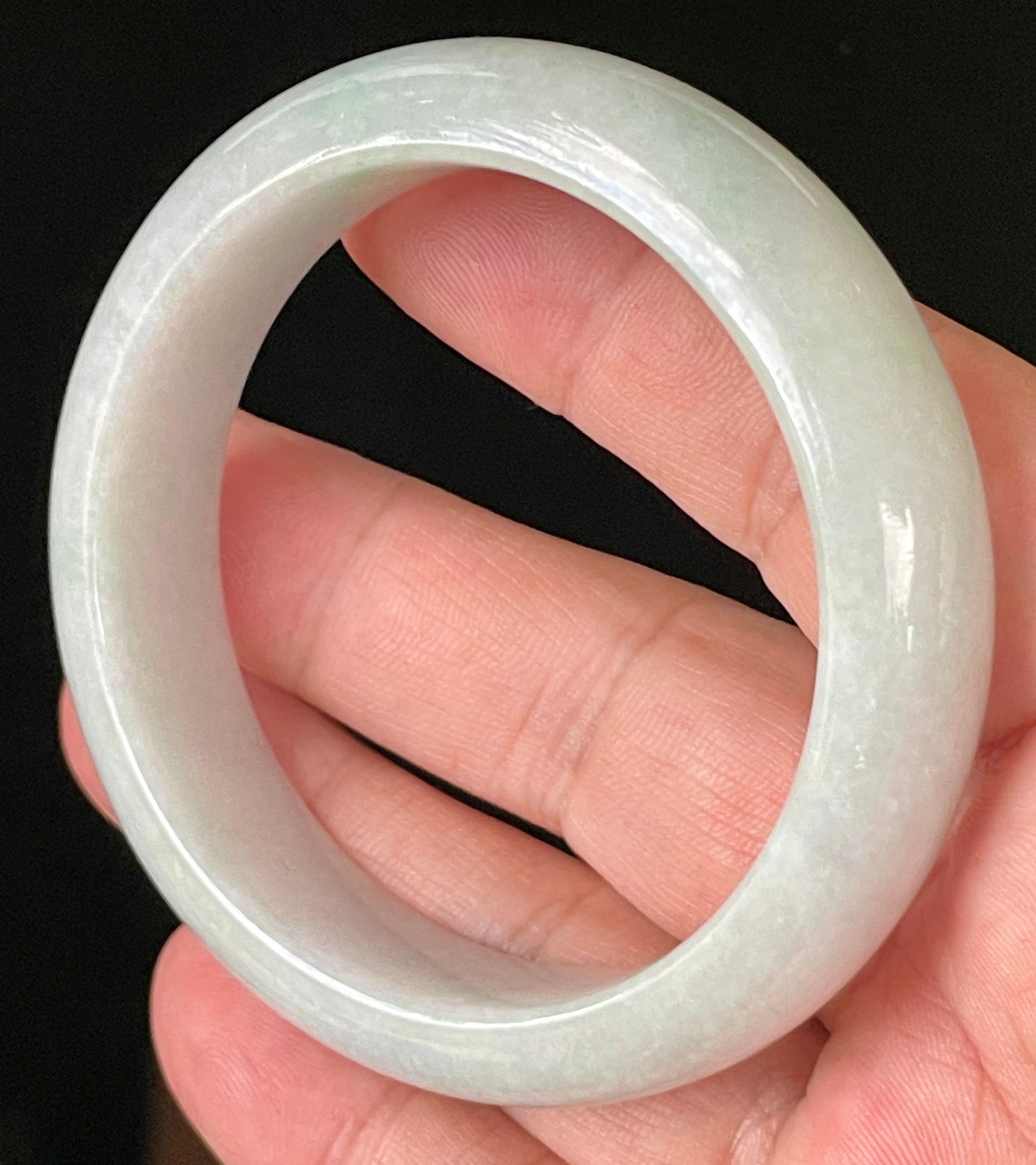 Natural Grade A Certified Burmese Jadeite Jade Bangle – Icy Light Apple Green with Milky White Hues – 55.5mm – JB900
