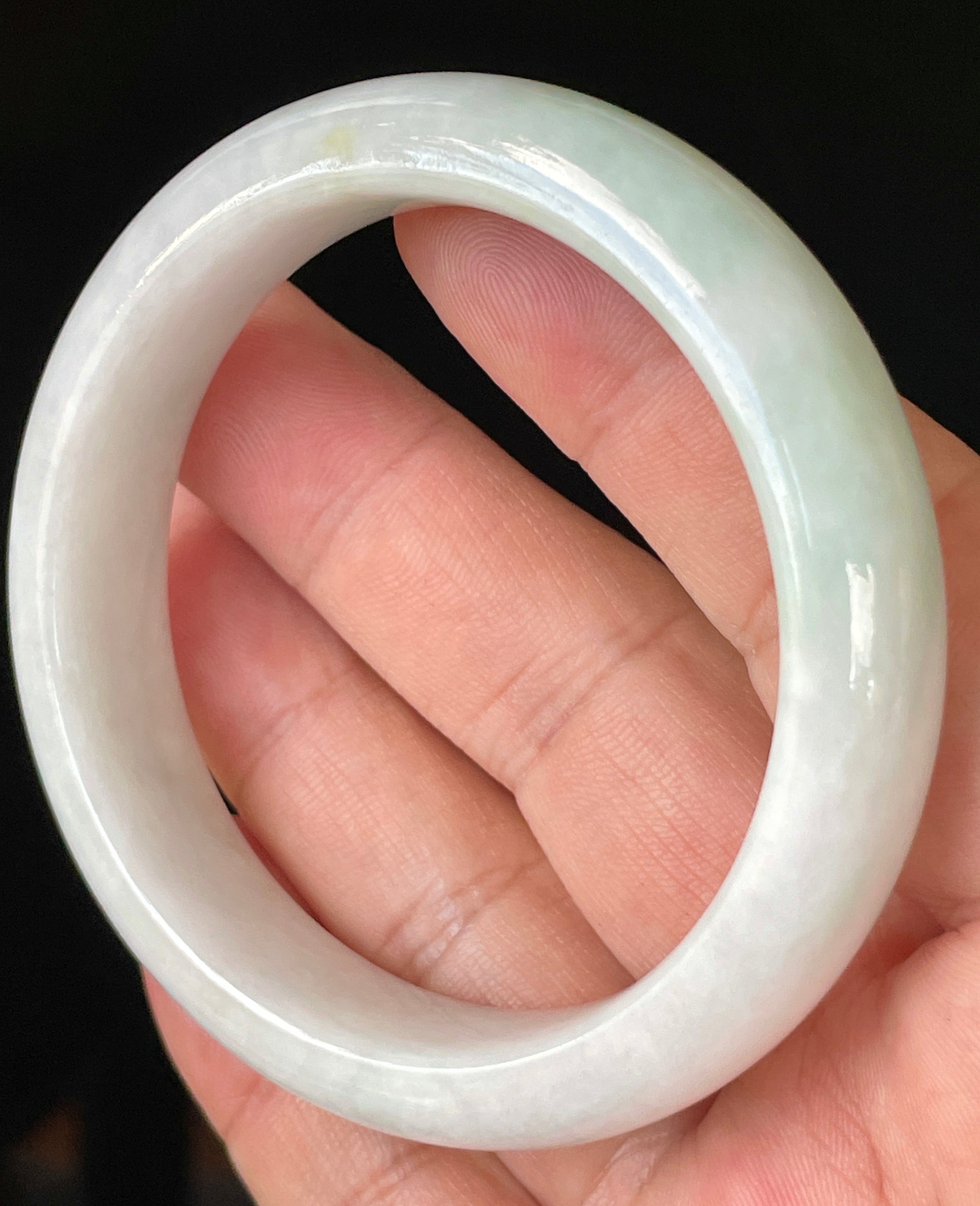 Natural Grade A Certified Burmese Jadeite Jade Bangle – Icy Milky White with Apple Green Hues – 57.5mm – JB921
