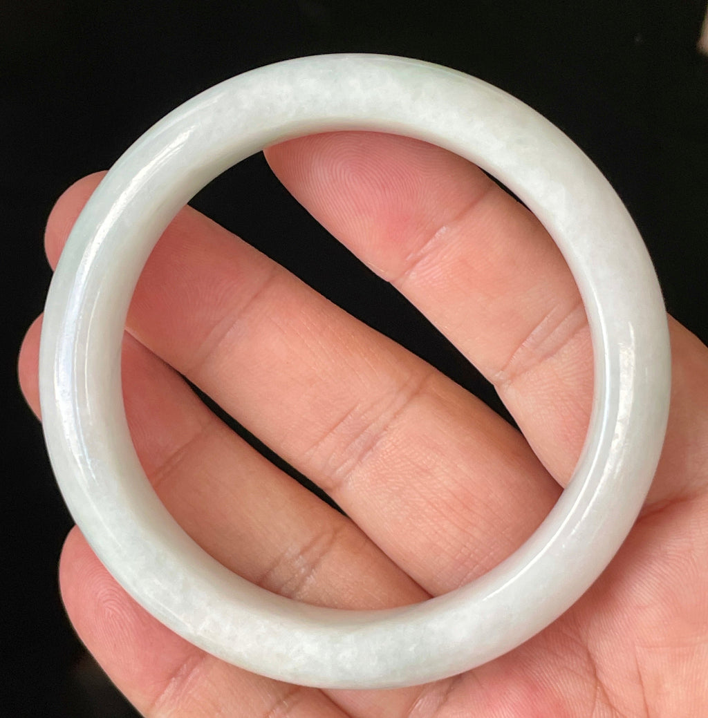Natural Grade A Certified Burmese Jadeite Jade Bangle – Icy Milky White with Apple Green Hues – 57.5mm – JB921