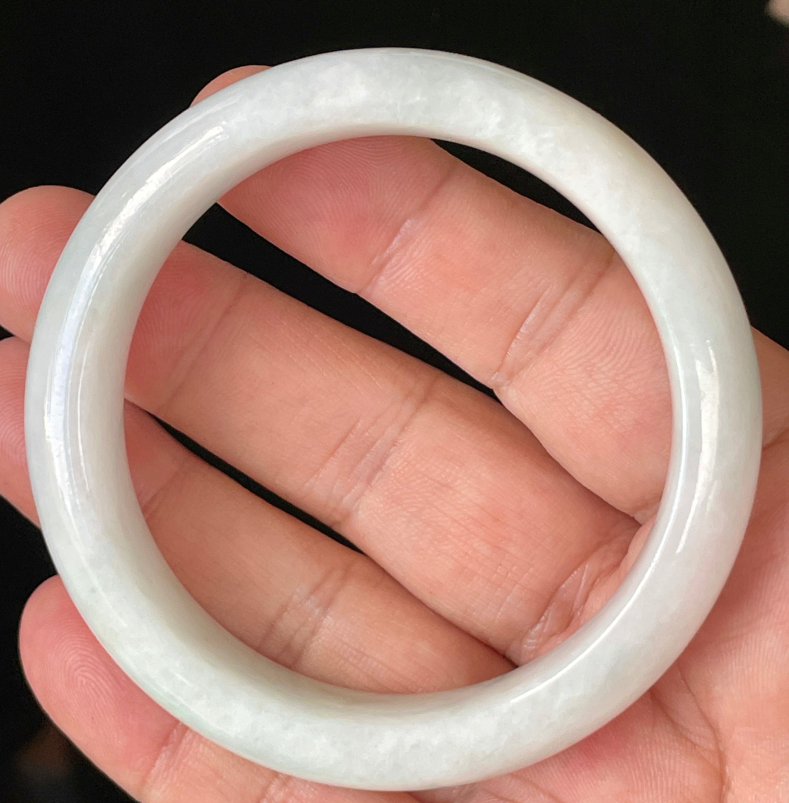 Natural Grade A Certified Burmese Jadeite Jade Bangle – Icy Milky White with Apple Green Hues – 57.5mm – JB921