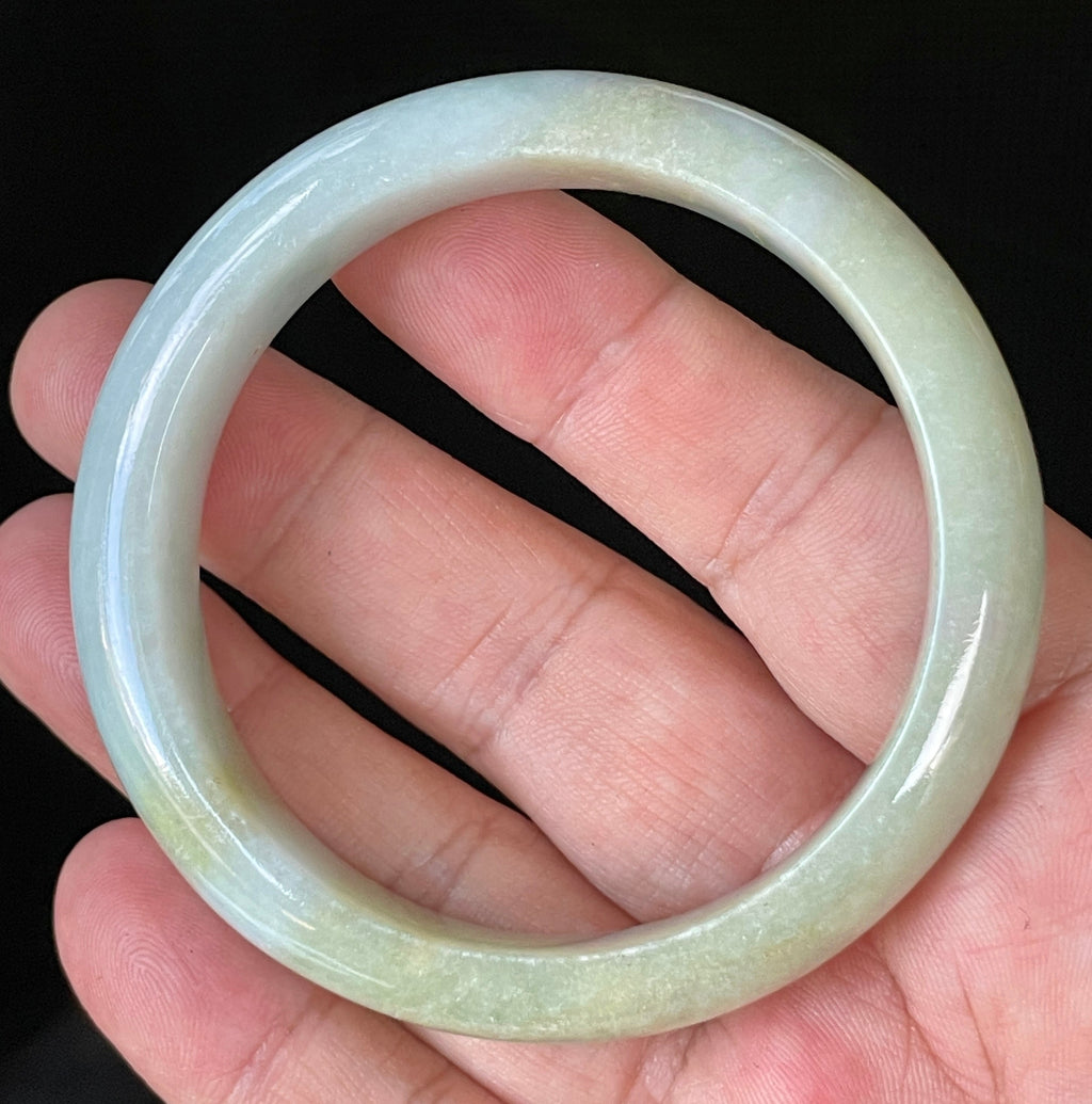 Natural Grade A Certified Burmese Jadeite Jade Bangle – Icy Apple Green with Light Lavender & Milky White Hues – 57mm – JB912