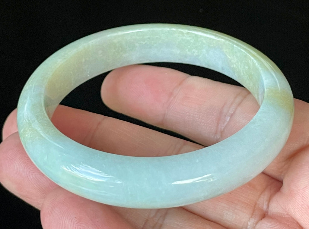 Natural Grade A Certified Burmese Jadeite Jade Bangle – Icy Apple Green with Light Lavender & Milky White Hues – 57mm – JB912