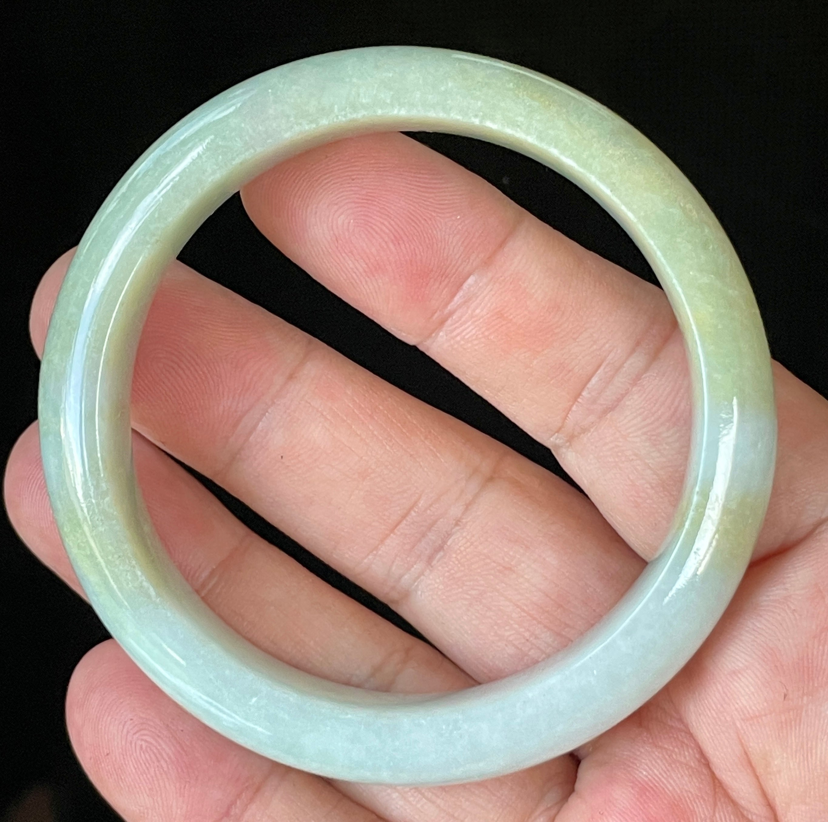 Natural Grade A Certified Burmese Jadeite Jade Bangle – Icy Apple Green with Light Lavender & Milky White Hues – 57mm – JB912
