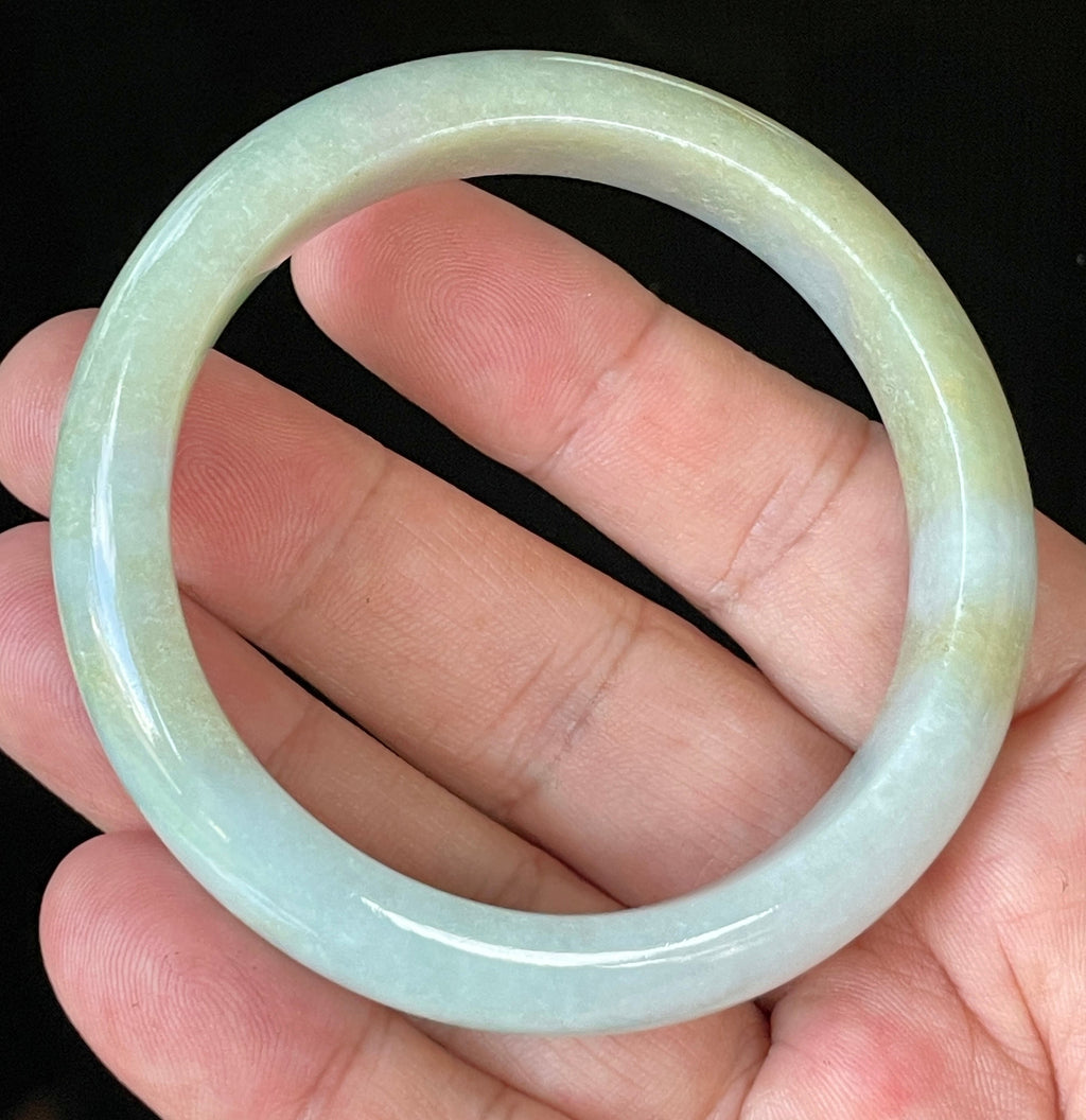 Natural Grade A Certified Burmese Jadeite Jade Bangle – Icy Apple Green with Light Lavender & Milky White Hues – 57mm – JB912
