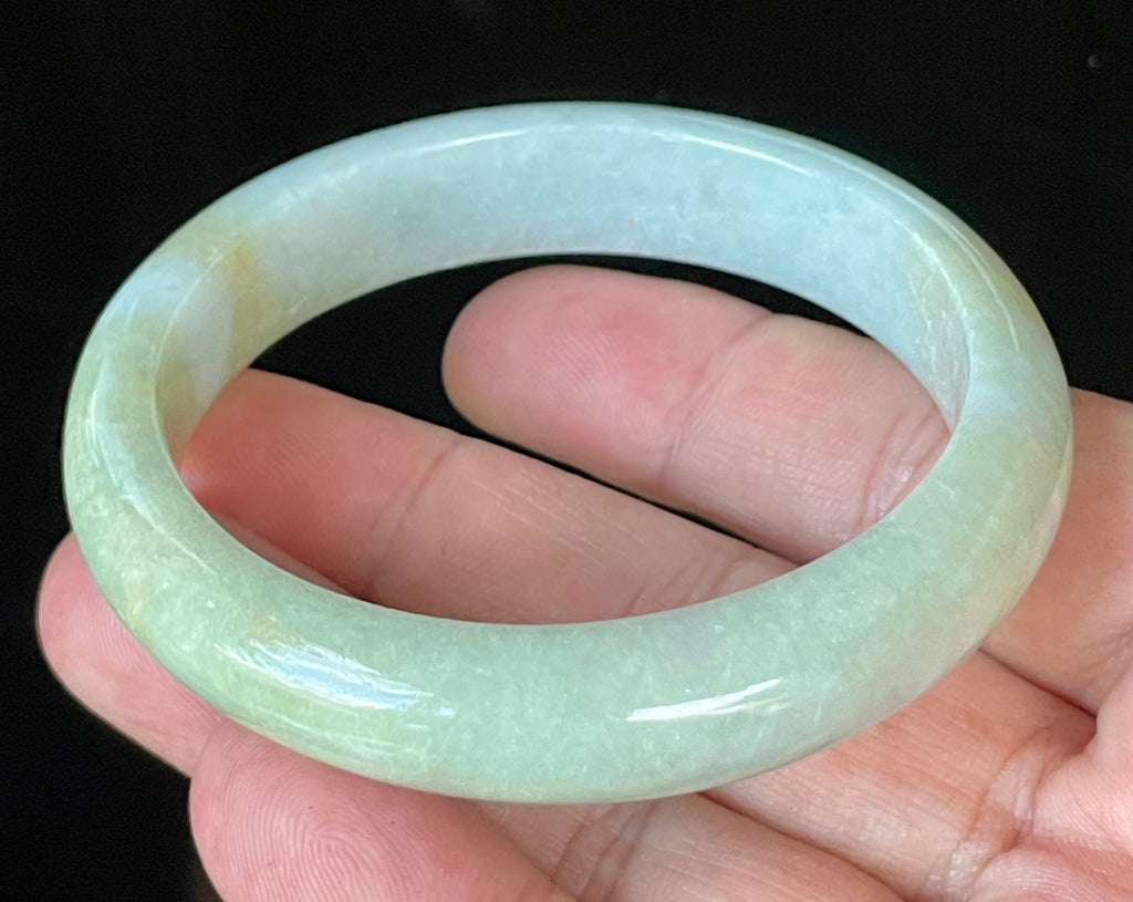 Natural Grade A Certified Burmese Jadeite Jade Bangle – Icy Apple Green with Light Lavender & Milky White Hues – 57mm – JB912
