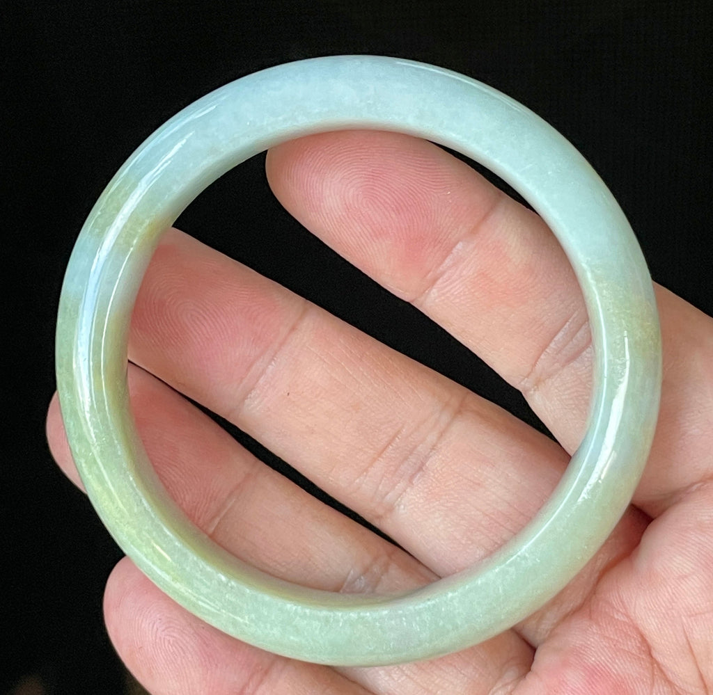 Natural Grade A Certified Burmese Jadeite Jade Bangle – Icy Apple Green with Light Lavender & Milky White Hues – 57mm – JB912