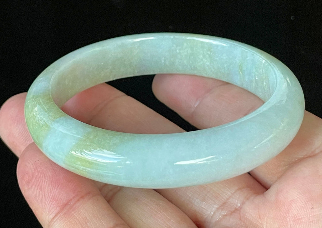 Natural Grade A Certified Burmese Jadeite Jade Bangle – Icy Apple Green with Light Lavender & Milky White Hues – 57mm – JB912
