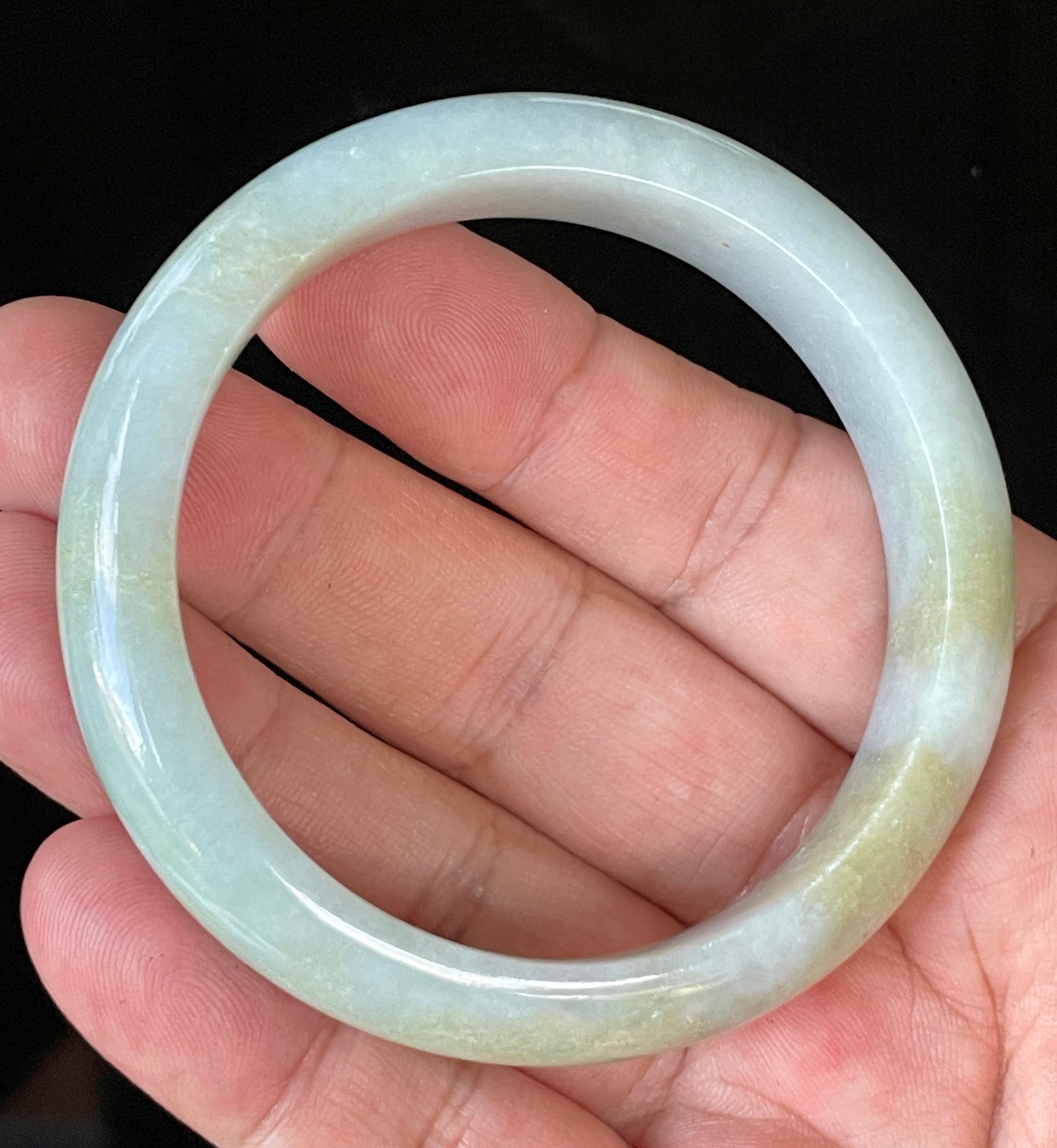 Natural Grade A Certified Burmese Jadeite Jade Bangle – Icy Apple Green with Light Lavender & Milky White Hues – 57mm – JB912