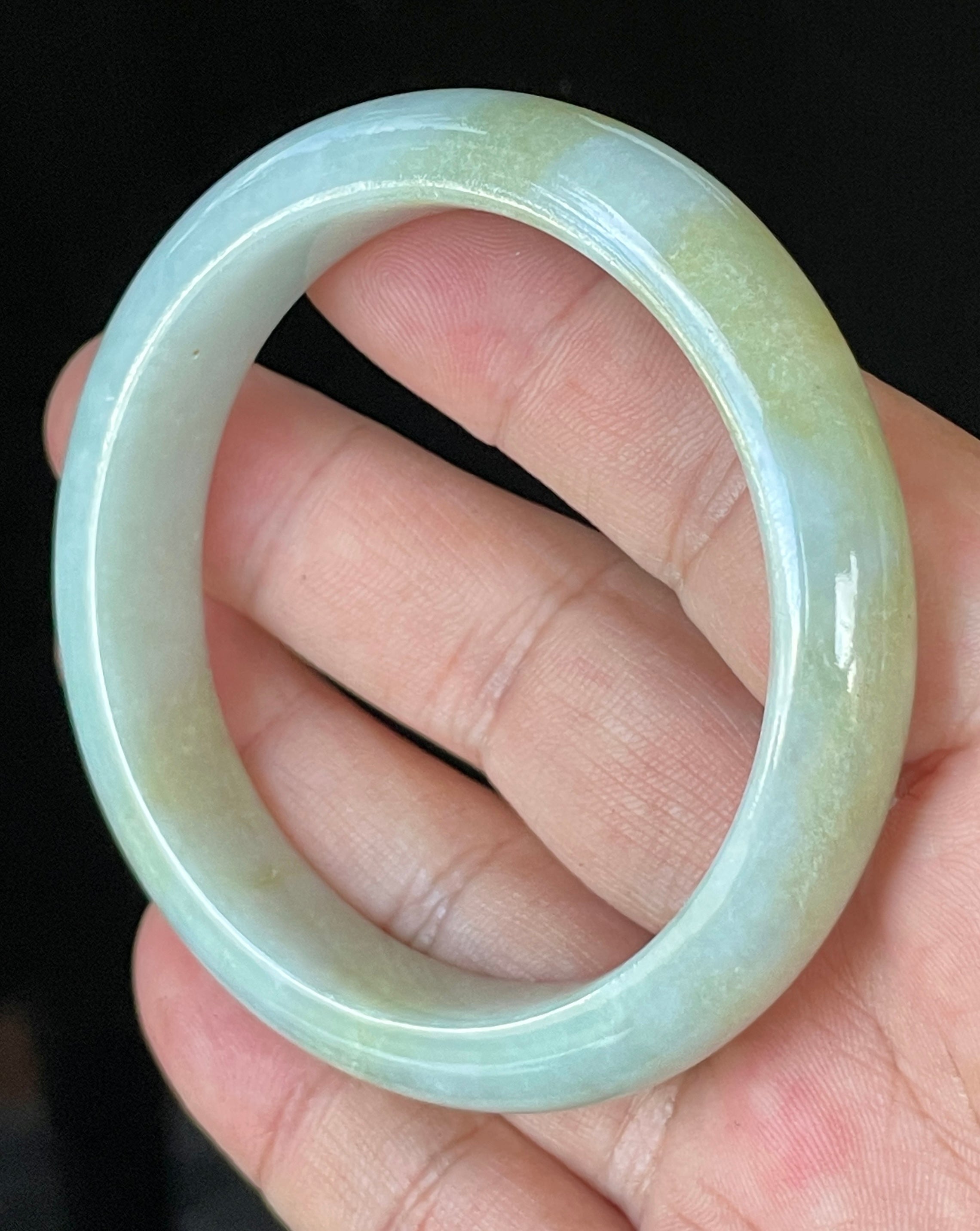 Natural Grade A Certified Burmese Jadeite Jade Bangle – Icy Apple Green with Light Lavender & Milky White Hues – 57mm – JB912