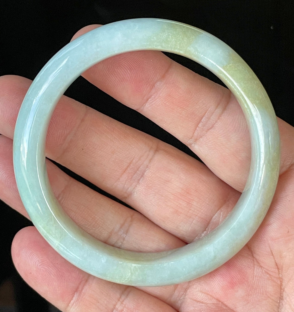 Natural Grade A Certified Burmese Jadeite Jade Bangle – Icy Apple Green with Light Lavender & Milky White Hues – 57mm – JB912
