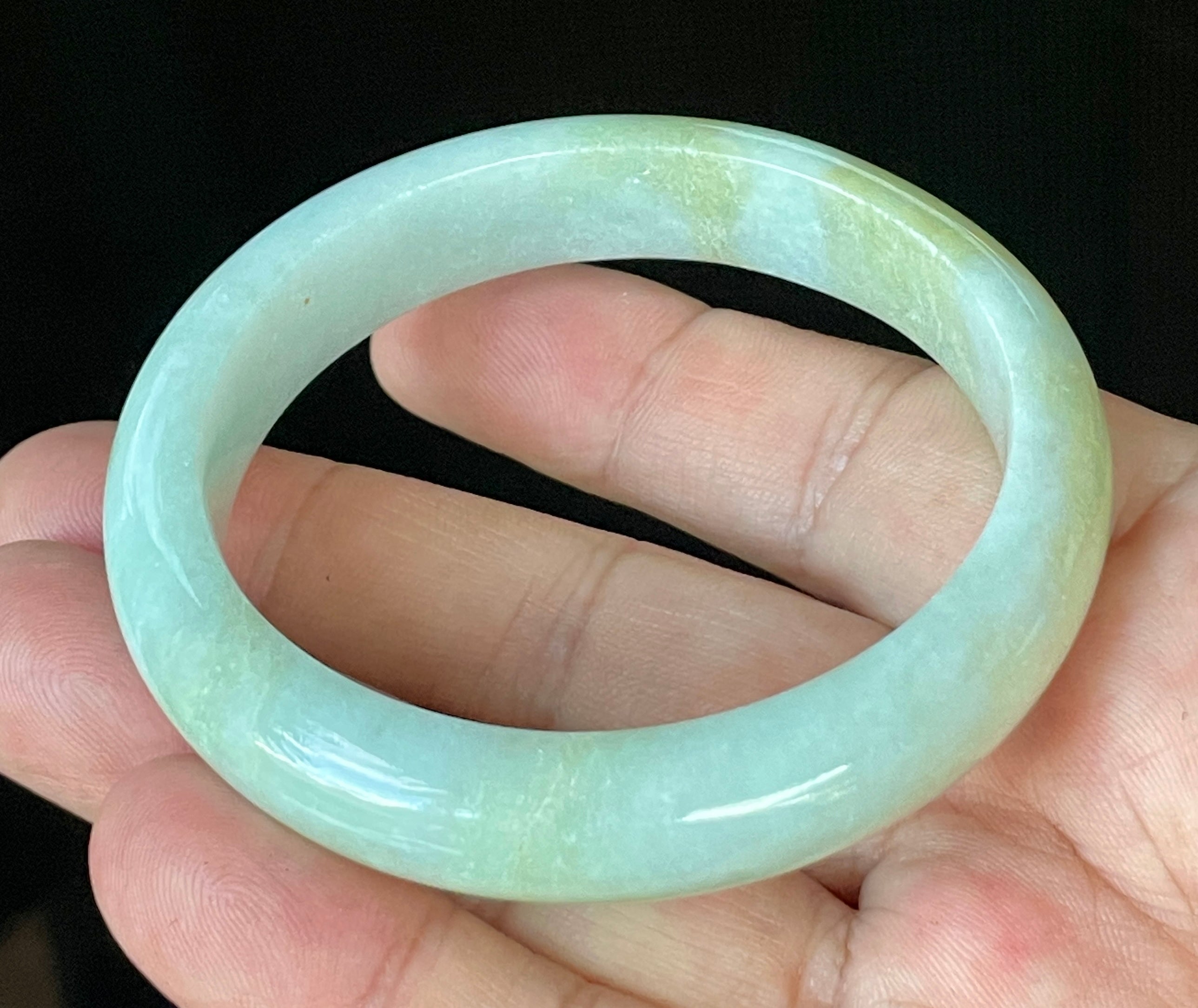 Natural Grade A Certified Burmese Jadeite Jade Bangle – Icy Apple Green with Light Lavender & Milky White Hues – 57mm – JB912