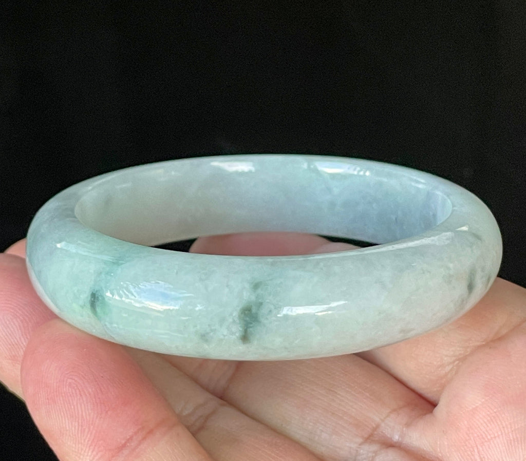 Natural Grade A Certified Burmese Jadeite Jade Bangle – Icy Apple Green & Greyish Milky White – 55.2mm – JB920