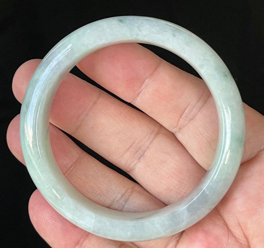 Natural Grade A Certified Burmese Jadeite Jade Bangle – Icy Apple Green & Greyish Milky White – 55.2mm – JB920