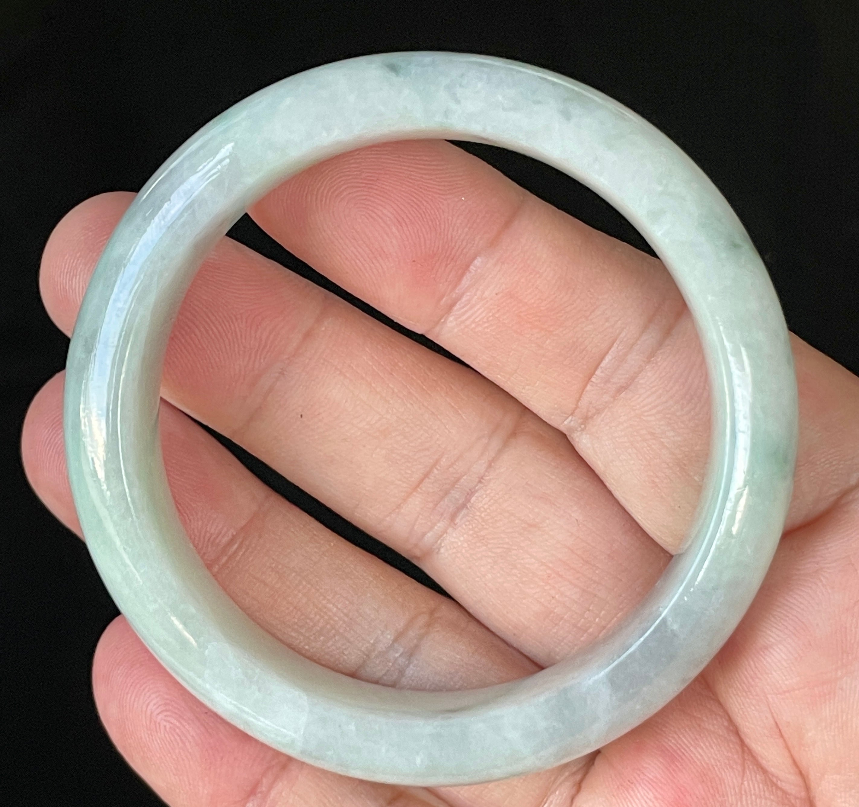 Natural Grade A Certified Burmese Jadeite Jade Bangle – Icy Apple Green & Greyish Milky White – 55.2mm – JB920