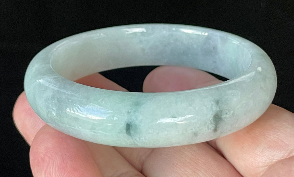Natural Grade A Certified Burmese Jadeite Jade Bangle – Icy Apple Green & Greyish Milky White – 55.2mm – JB920