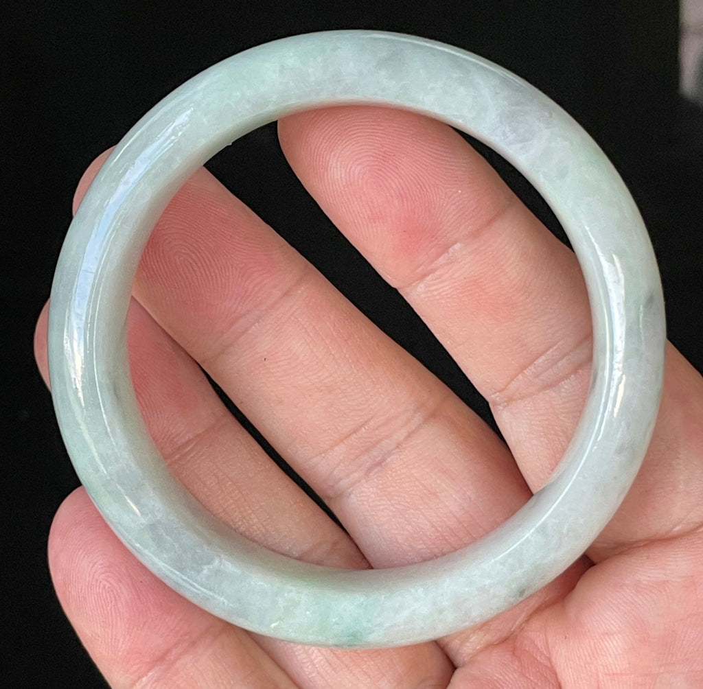 Natural Grade A Certified Burmese Jadeite Jade Bangle – Icy Apple Green & Greyish Milky White – 55.2mm – JB920