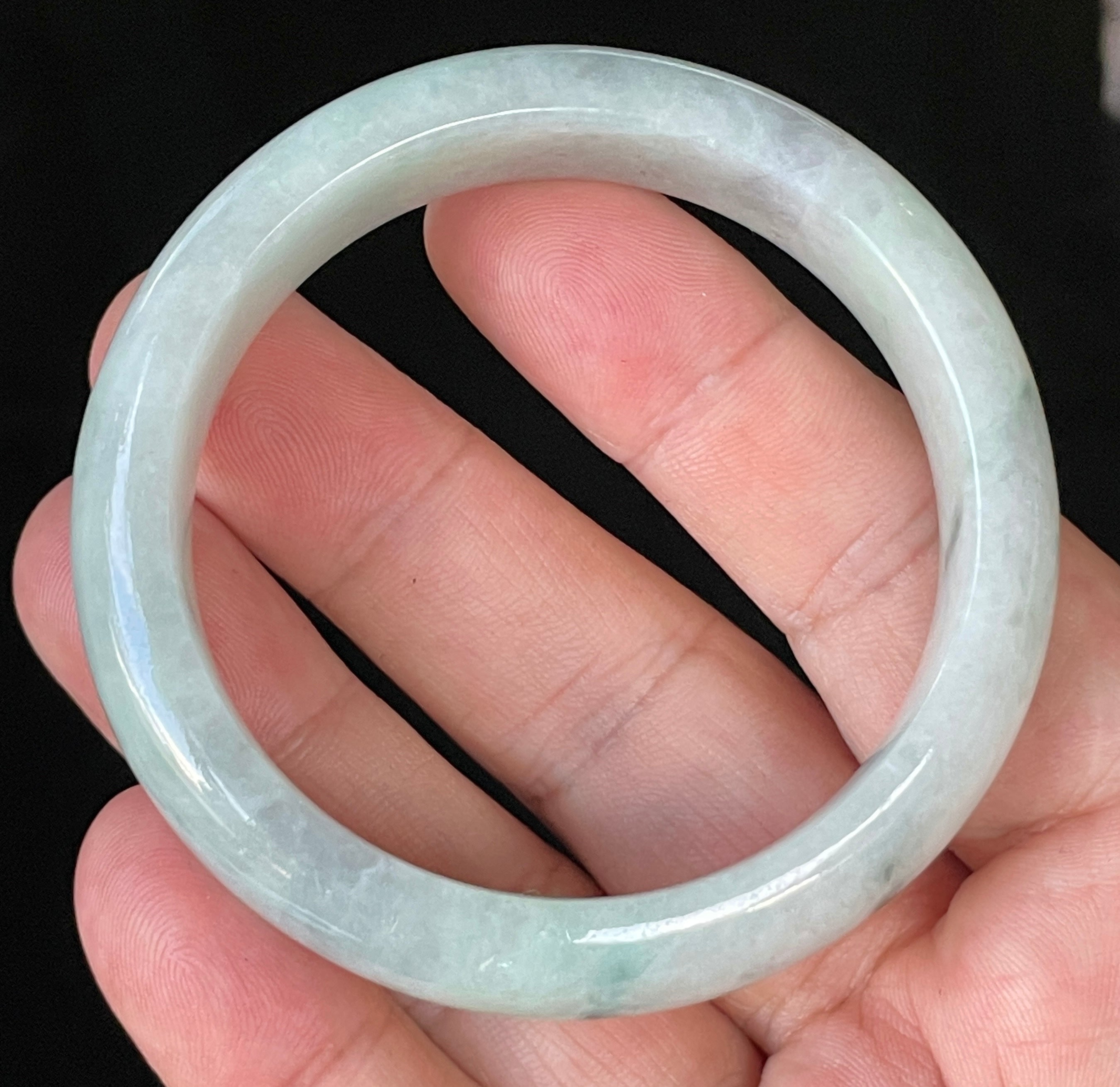 Natural Grade A Certified Burmese Jadeite Jade Bangle – Icy Apple Green & Greyish Milky White – 55.2mm – JB920