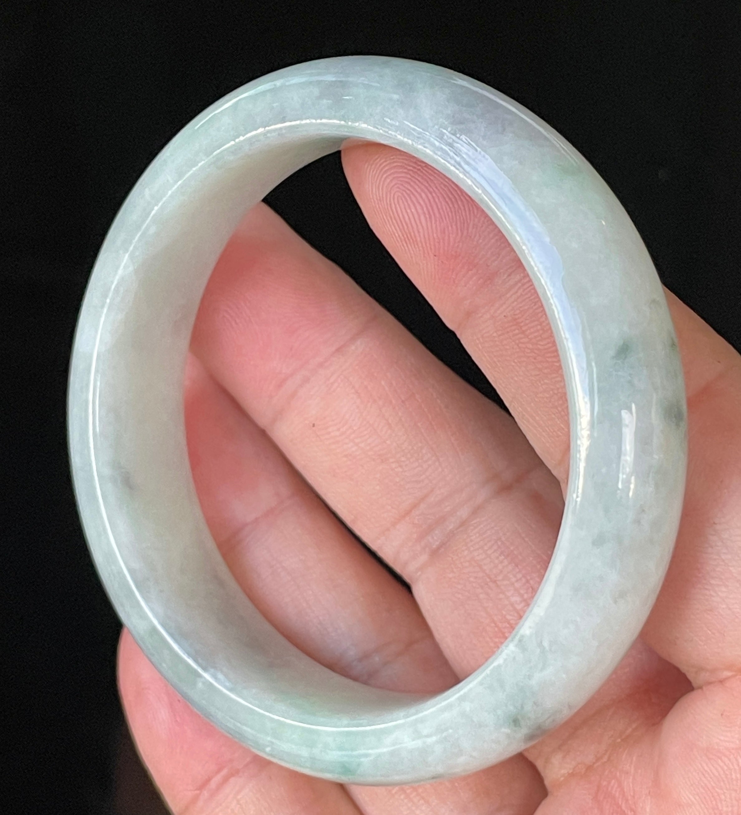 Natural Grade A Certified Burmese Jadeite Jade Bangle – Icy Apple Green & Greyish Milky White – 55.2mm – JB920