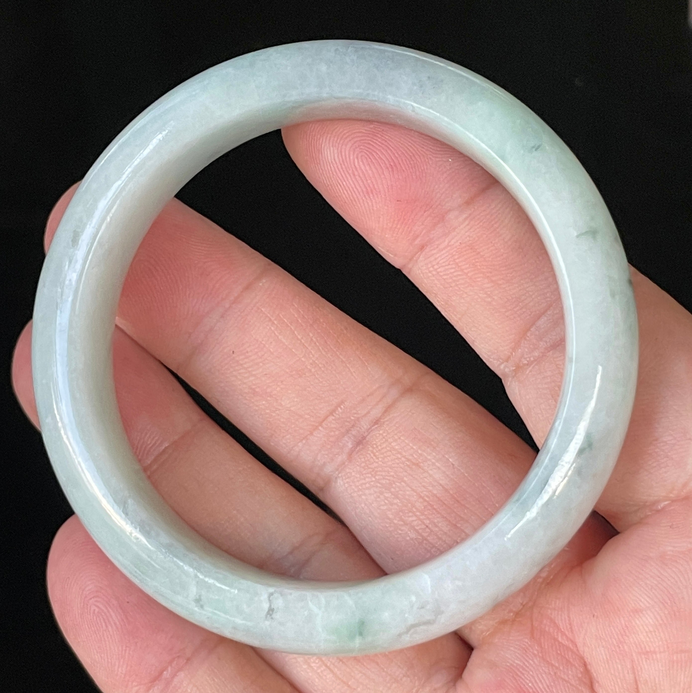Natural Grade A Certified Burmese Jadeite Jade Bangle – Icy Apple Green & Greyish Milky White – 55.2mm – JB920