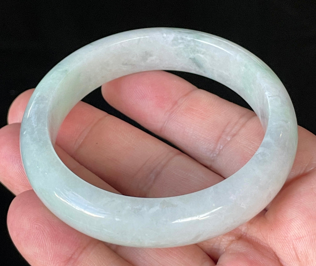 Natural Grade A Certified Burmese Jadeite Jade Bangle – Icy Apple Green & Greyish Milky White – 55.2mm – JB920