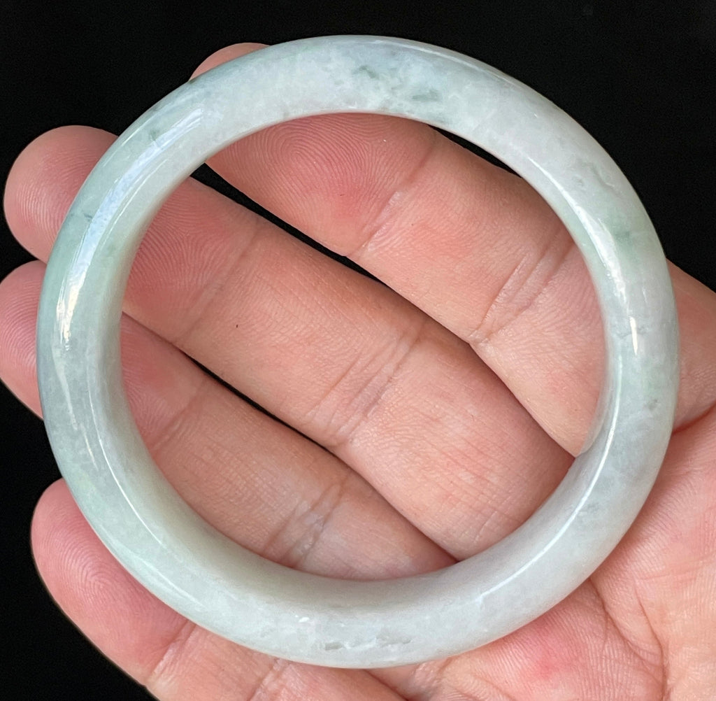 Natural Grade A Certified Burmese Jadeite Jade Bangle – Icy Apple Green & Greyish Milky White – 55.2mm – JB920