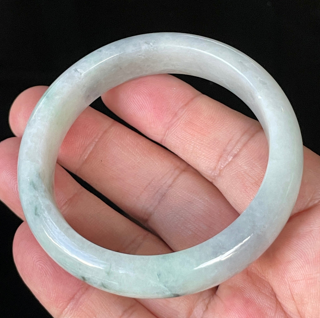 Natural Grade A Certified Burmese Jadeite Jade Bangle – Icy Apple Green & Greyish Milky White – 55.2mm – JB920