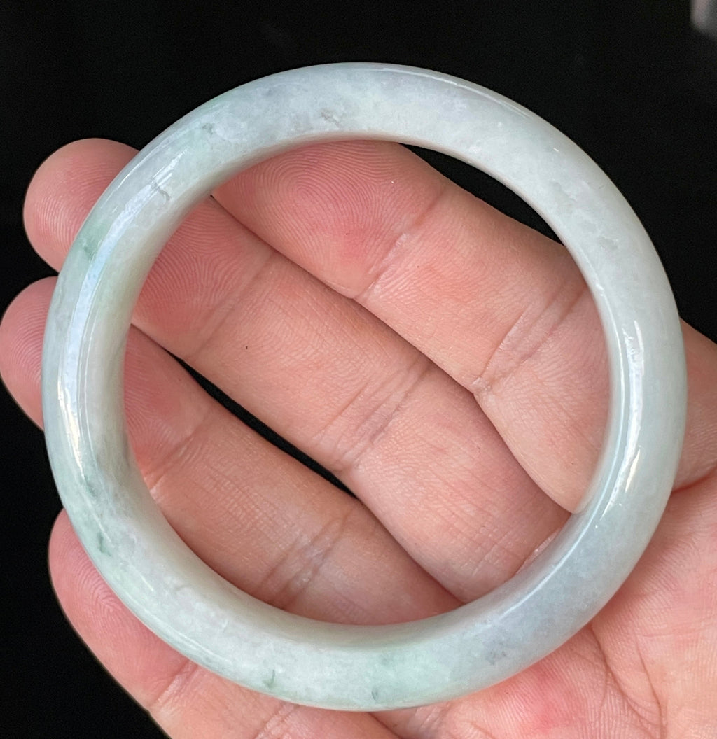 Natural Grade A Certified Burmese Jadeite Jade Bangle – Icy Apple Green & Greyish Milky White – 55.2mm – JB920
