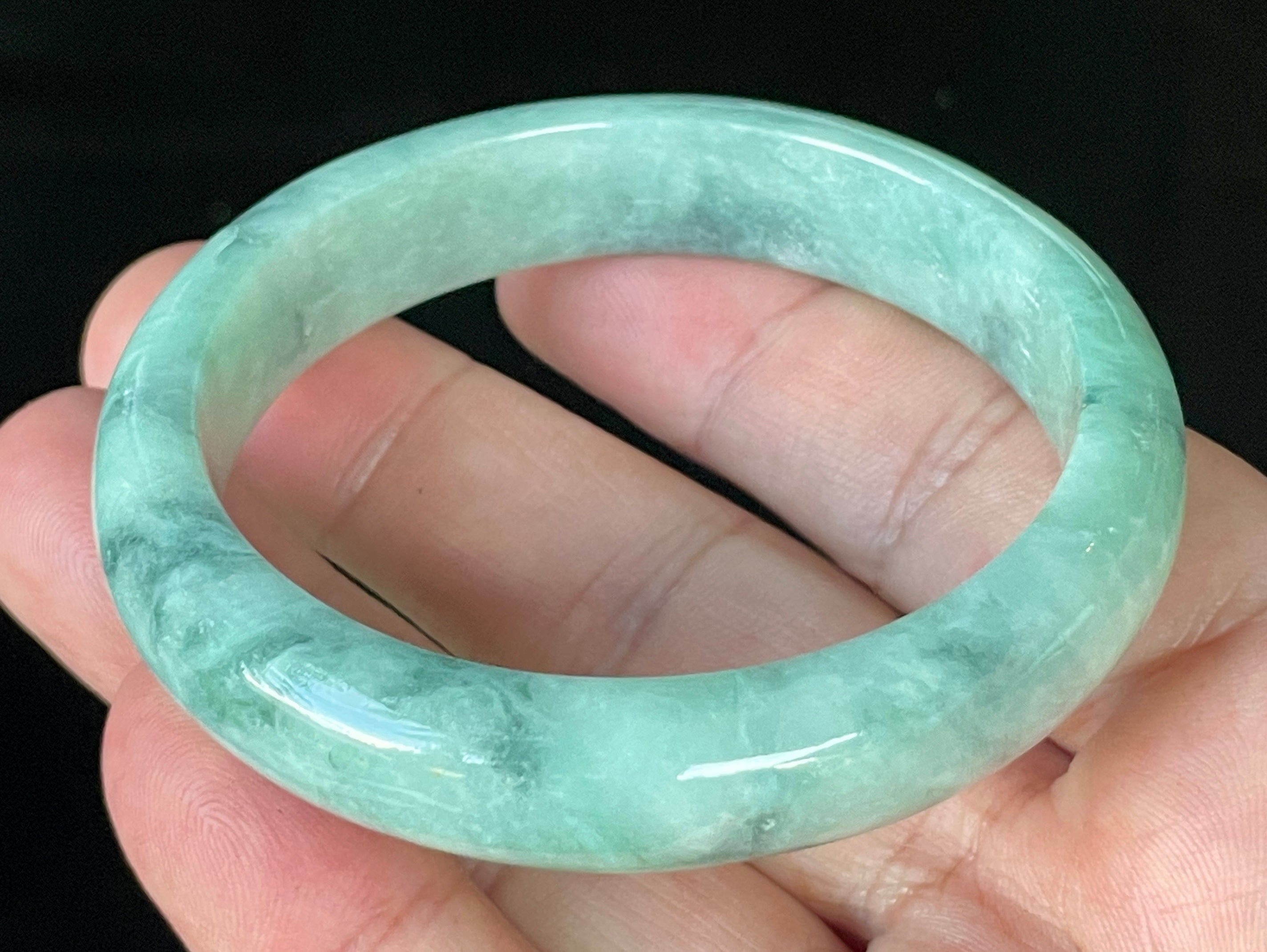 Natural Grade A Certified Burmese Jadeite Jade Bangle – Icy Imperial & Apple Green with Milky White Hues – 56mm – JB914