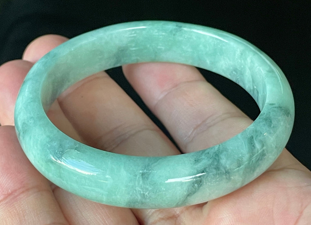 Natural Grade A Certified Burmese Jadeite Jade Bangle – Icy Imperial & Apple Green with Milky White Hues – 56mm – JB914