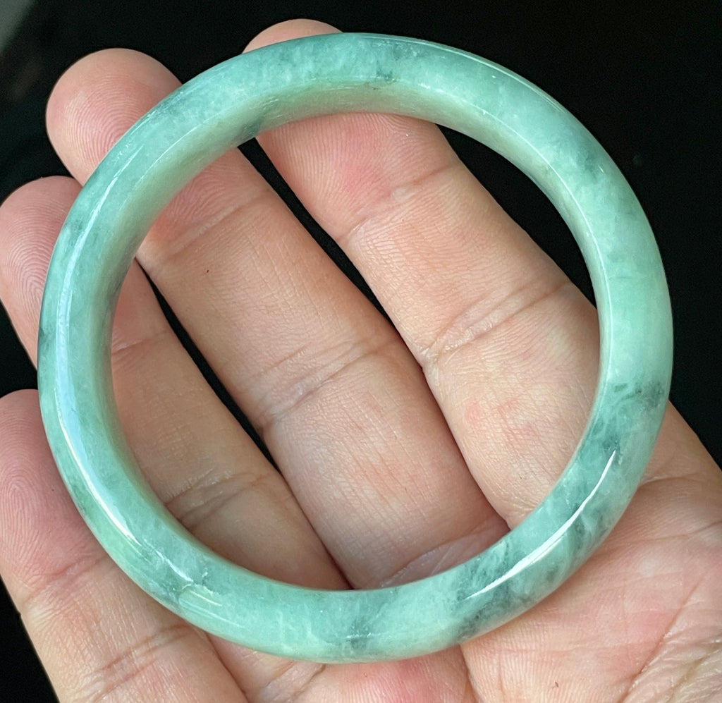Natural Grade A Certified Burmese Jadeite Jade Bangle – Icy Imperial & Apple Green with Milky White Hues – 56mm – JB914