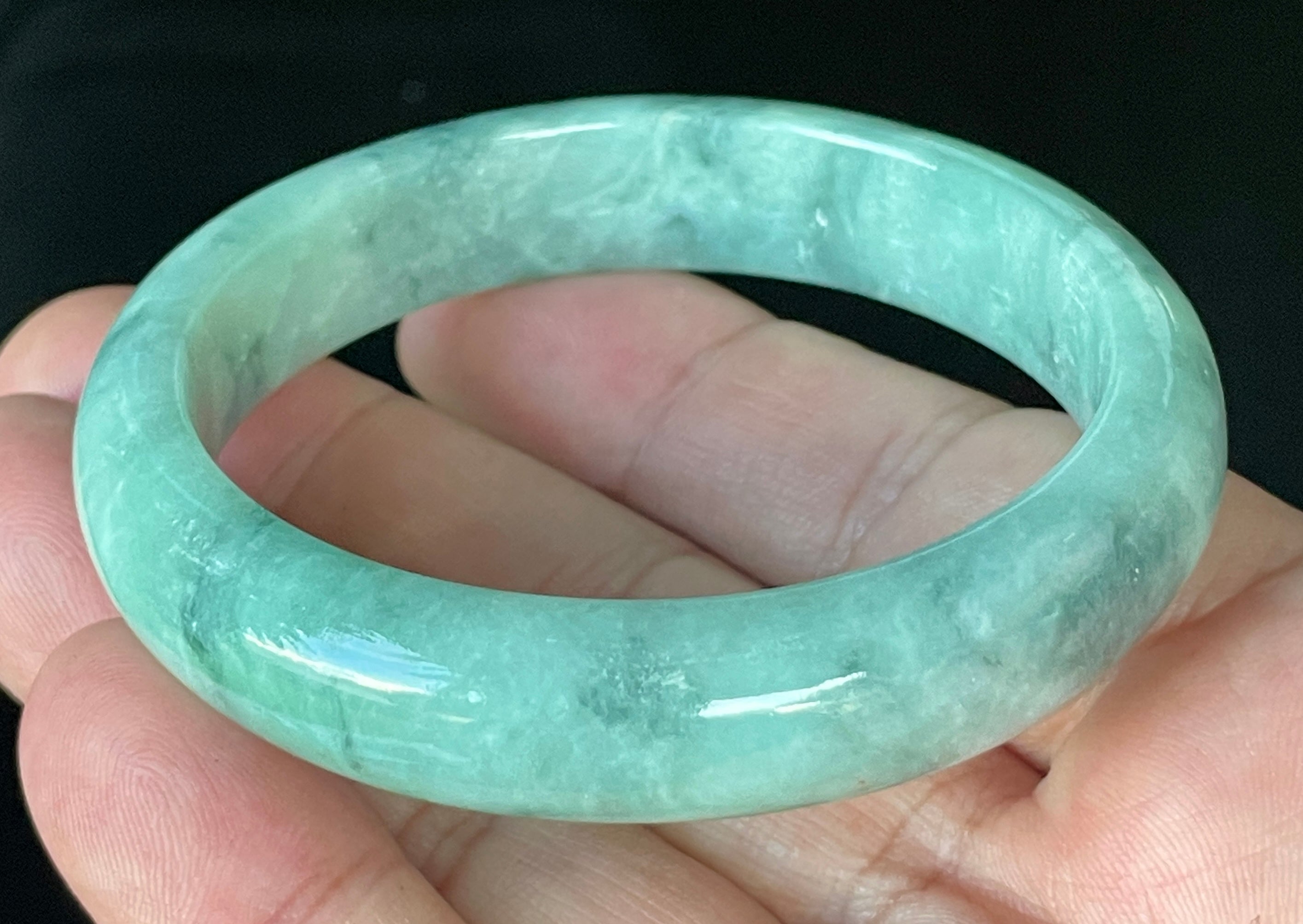 Natural Grade A Certified Burmese Jadeite Jade Bangle – Icy Imperial & Apple Green with Milky White Hues – 56mm – JB914