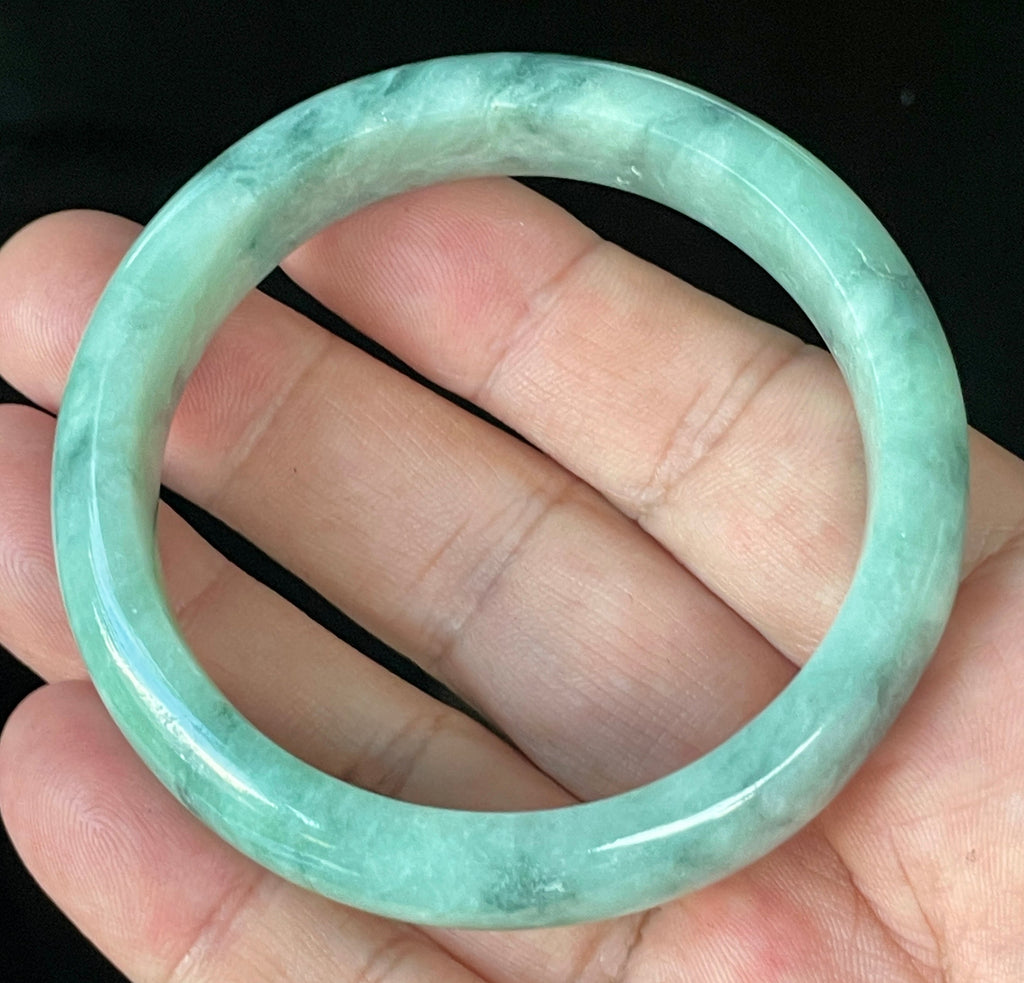 Natural Grade A Certified Burmese Jadeite Jade Bangle – Icy Imperial & Apple Green with Milky White Hues – 56mm – JB914