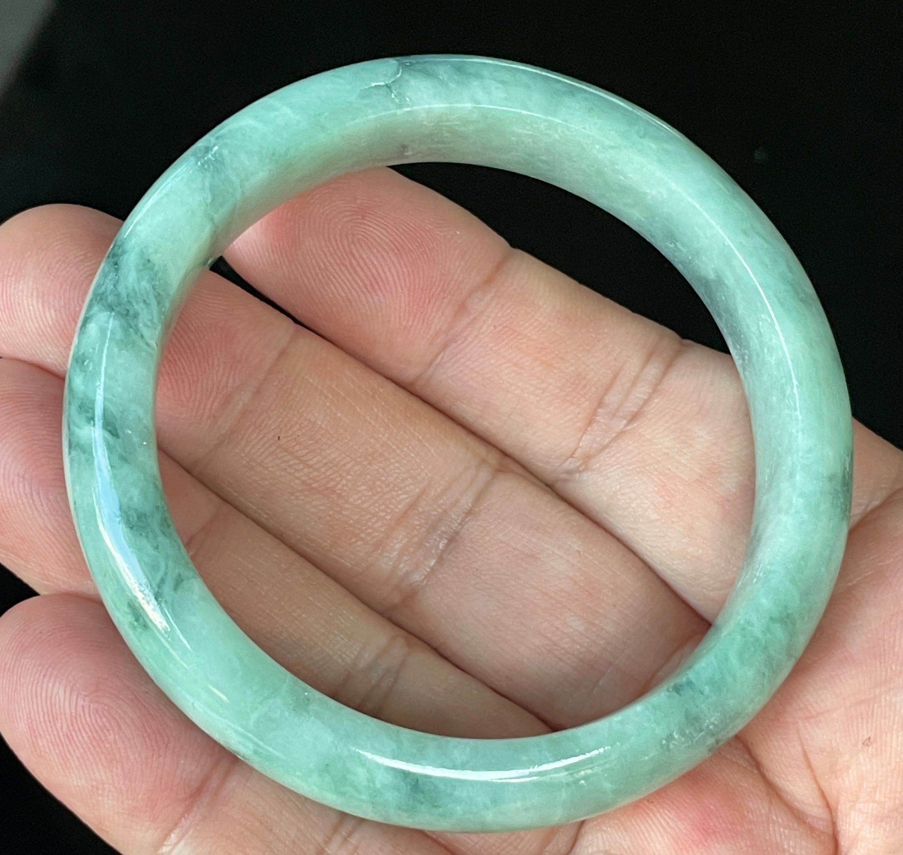 Natural Grade A Certified Burmese Jadeite Jade Bangle – Icy Imperial & Apple Green with Milky White Hues – 56mm – JB914